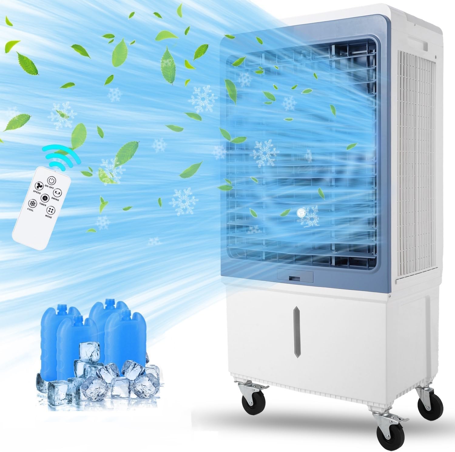 Evaporative Air Cooler, 4100CFM Swamp Cooler Air Conditioner with 4 Ice Packs & Remote Control, 3 Modes & Wind Speeds, 12H Timer, 8.4 Gallon Water Tank, for Outdoor, Indoor, Garage (13.2 Gallon)