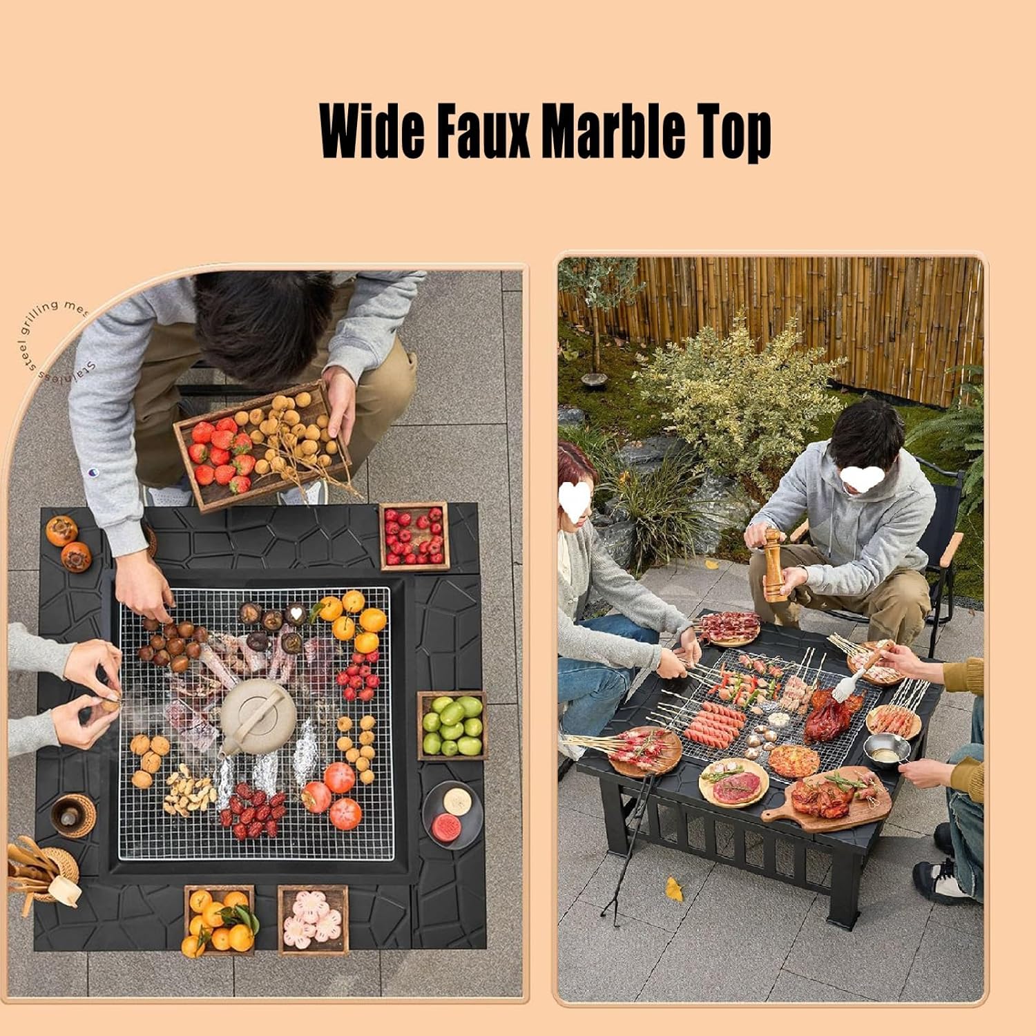 TemkIN Patio Big Fire Pit Table, Heavy Duty Metal Fire Pits with Fire Poker and Spark Screen Lid, Wood Burning Fire Table for Backyard Patio Garden Picnic Camping Bonfire, Black