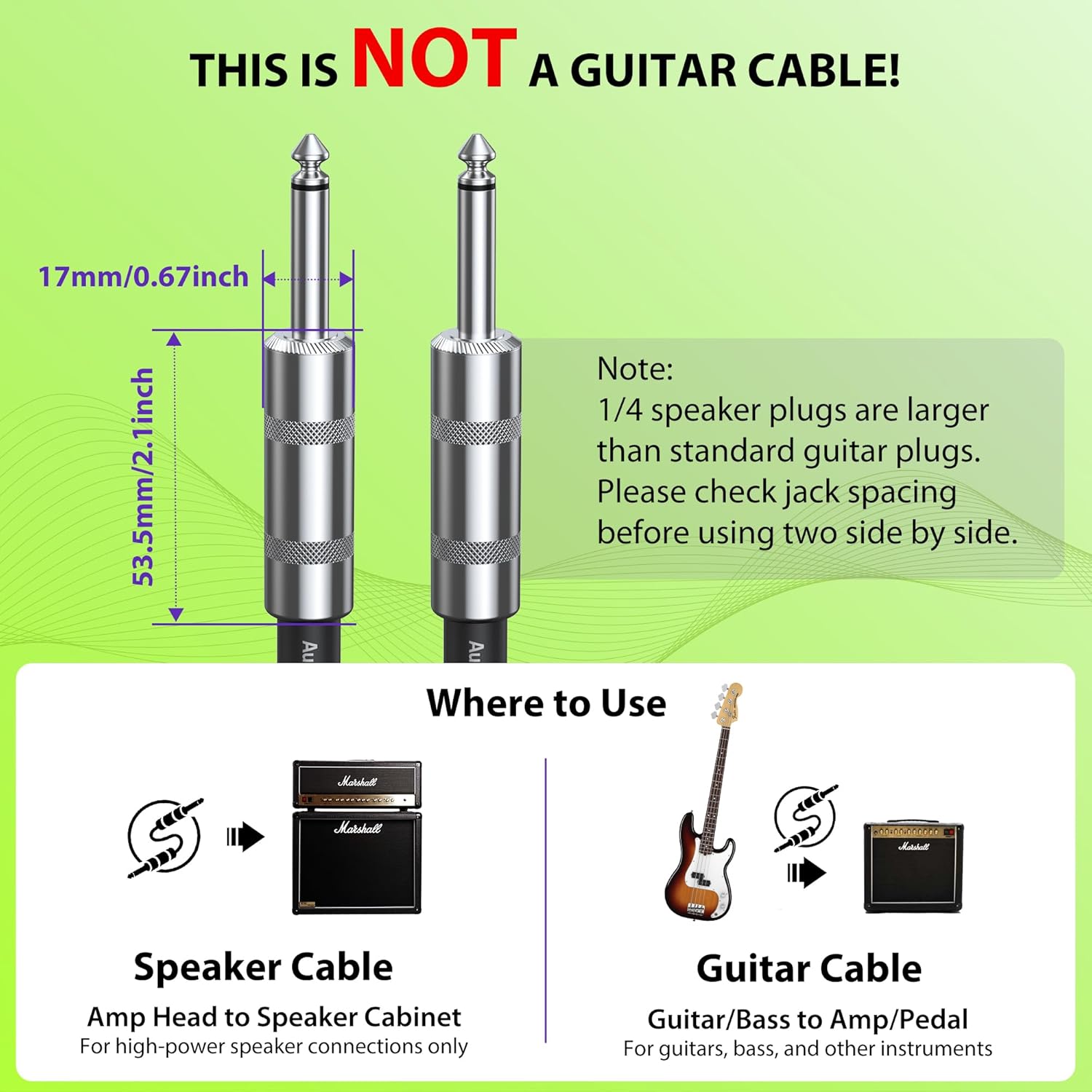 12 AWG OFC Speaker Cable 1/4 Inch 25ft Nylon Braided, Noiseless Design Triple(2 Copper&Al-Foil) Shielded Guitar Amp Head to Cabinet Cable for Marshall Boss Fender High-Watt Amp Cab