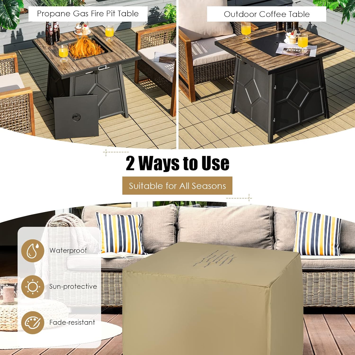 Giantex Fire Pits for Outside Outdoor Propane Fire Pit Table, 28” Patio Gas Fireplace W/Lid & Lava Rocks, 40,000 Btu, Waterproof Cover, CSA Certification, for Backyard, Deck Dinning Gas Fire Table