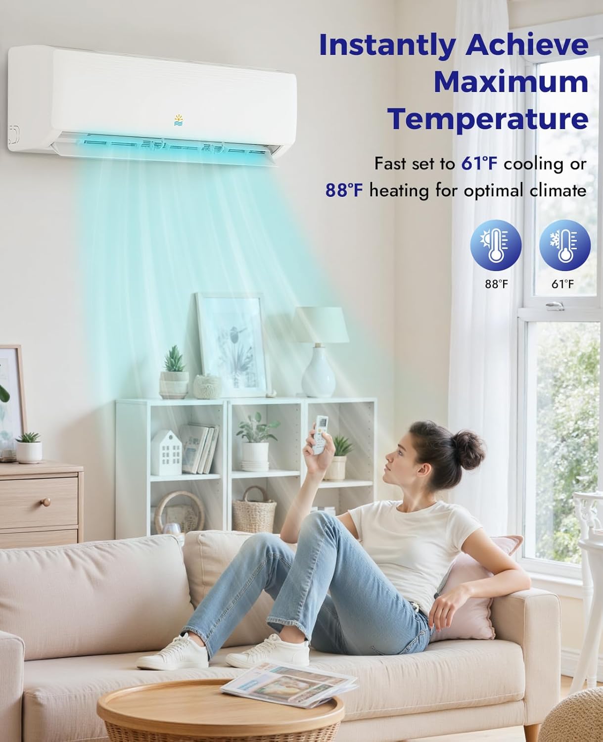 18000 BTU Mini Split Ac/Heating System - 19 SEER2 Mini Split AC Unit with Heat Pump, 230V Energy Efficient Ductless AC Unit Up to 1250 Sq.Ft with Installation Kit