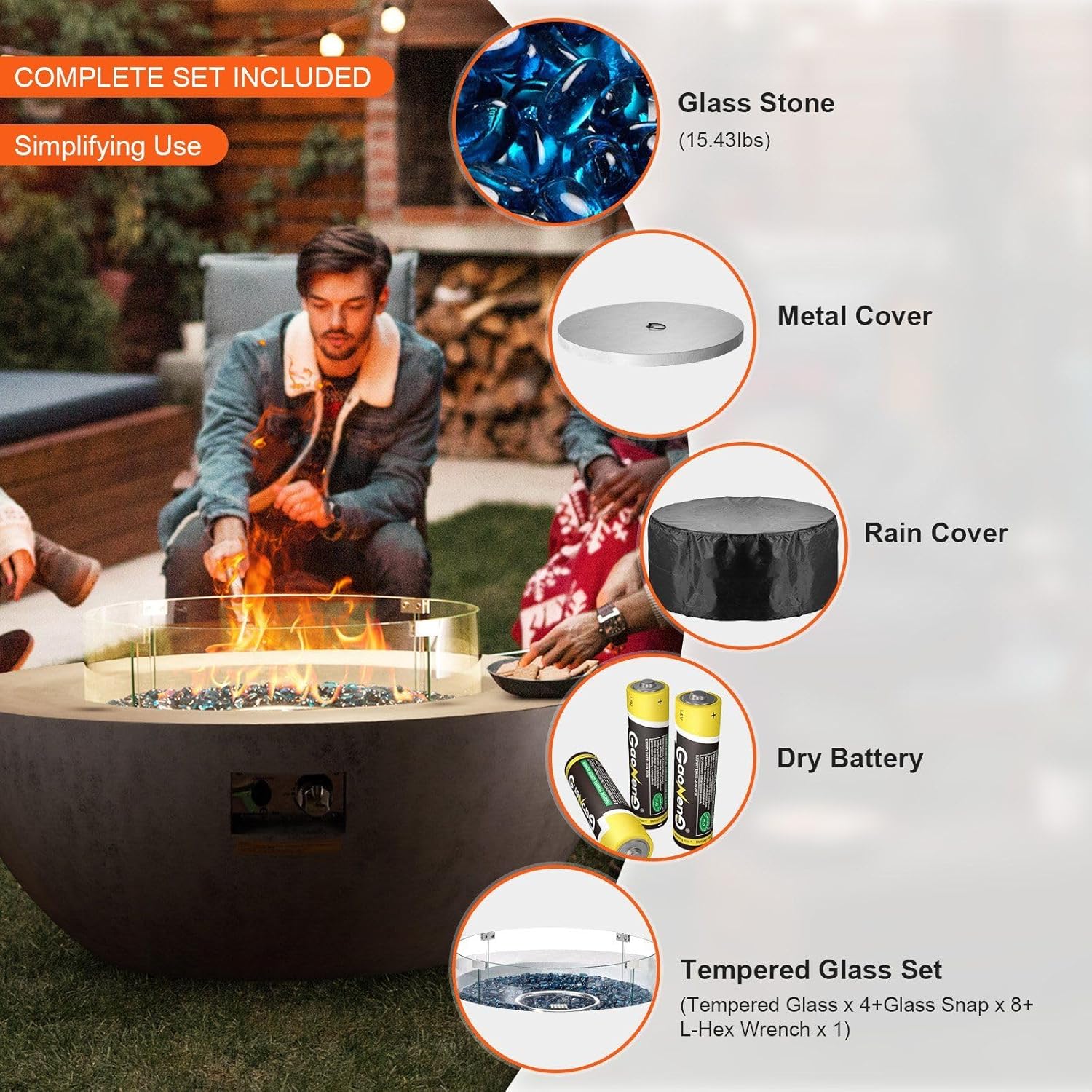 Propane Fire Pit Outdoor Concrete Gas Fire Pit 39 in Tabletop 50000 BTU