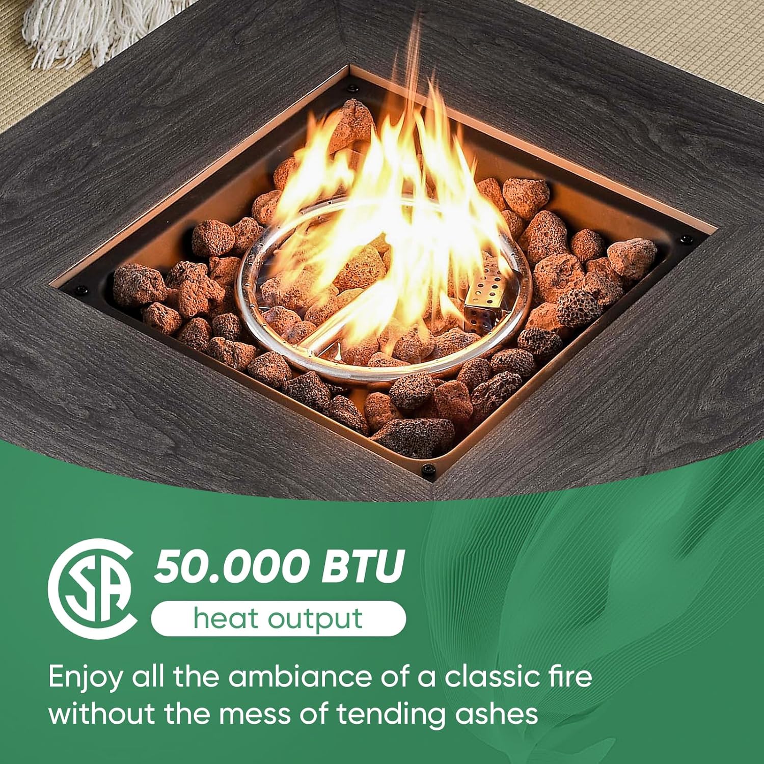 Belord Outdoor Sectional Furniture Sofa Set with Propane Fire Pit Table, Wicker Patio Conversation Set with 2 Swivel Rocker Glider Chairs Grey Cushion Perfect for Backyard Casual Gathering