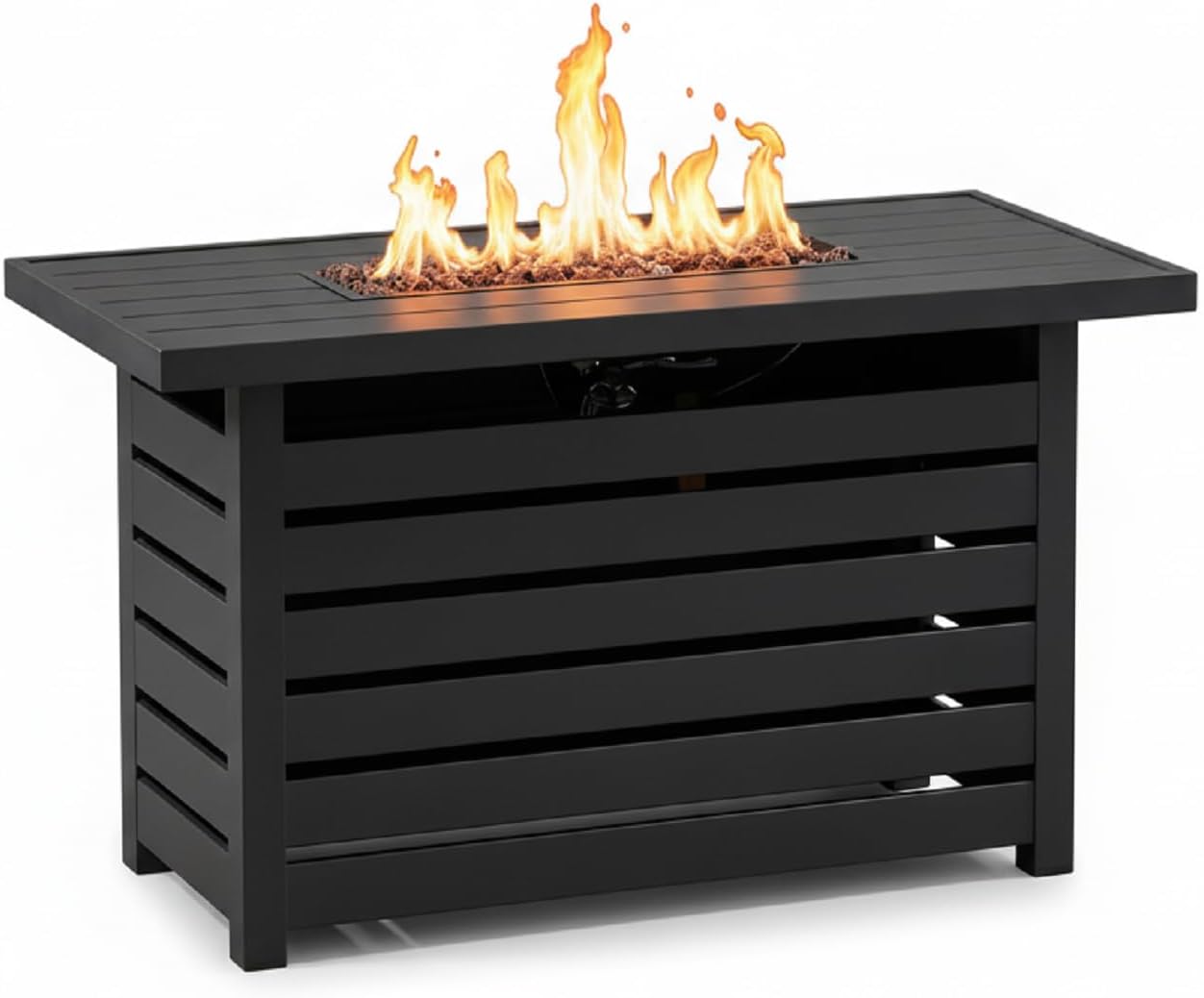 Propane Fire Pit Table, 30,000 BTU 45 Inch Rectangular Outdoor & Indoor, Only Table (Not Included Propane & Cover), Portable Iron Gas Fire Pits for Outside Patio Backyard Garden, No Assembly - Black