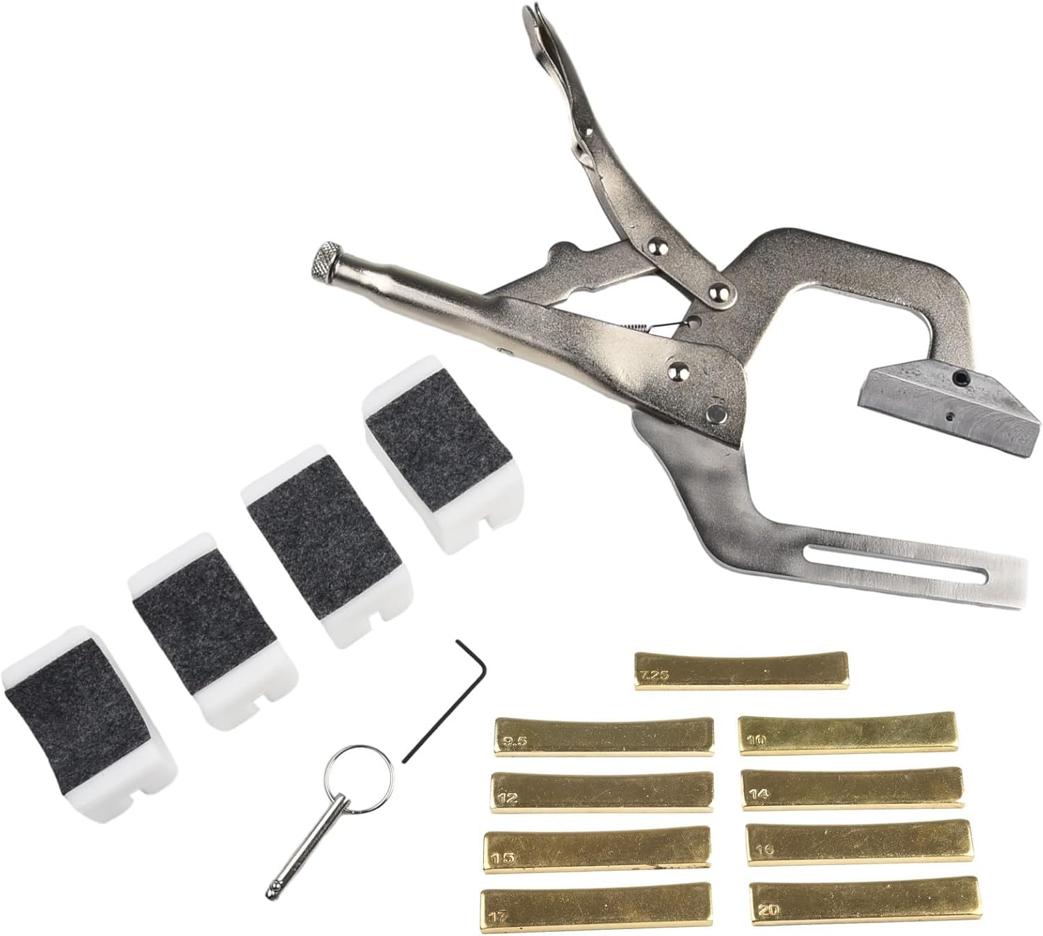 Guitar Luthier Handheld Fret Press Caul Tool with 9 Radius Brass Inserts and 4 Padded Neck Supports for Acoustic Electric Bass Ukulele Mandolin Banjo(Fret Press with 9 Radius Inserts)