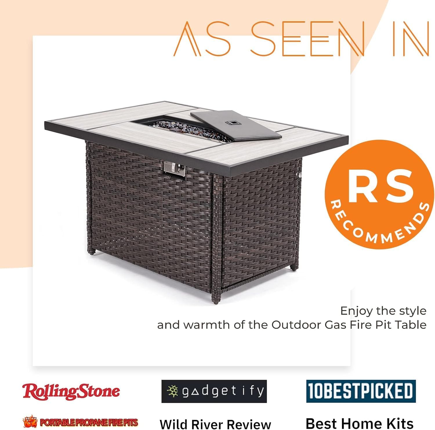 Grand Patio Propane Fire Pits Outdoor 43-Inch CSA inch 60,000 BTU Outdoor Gas Fire Pit Table,Propane Fire Pit Table with Lid and Lava Rocks