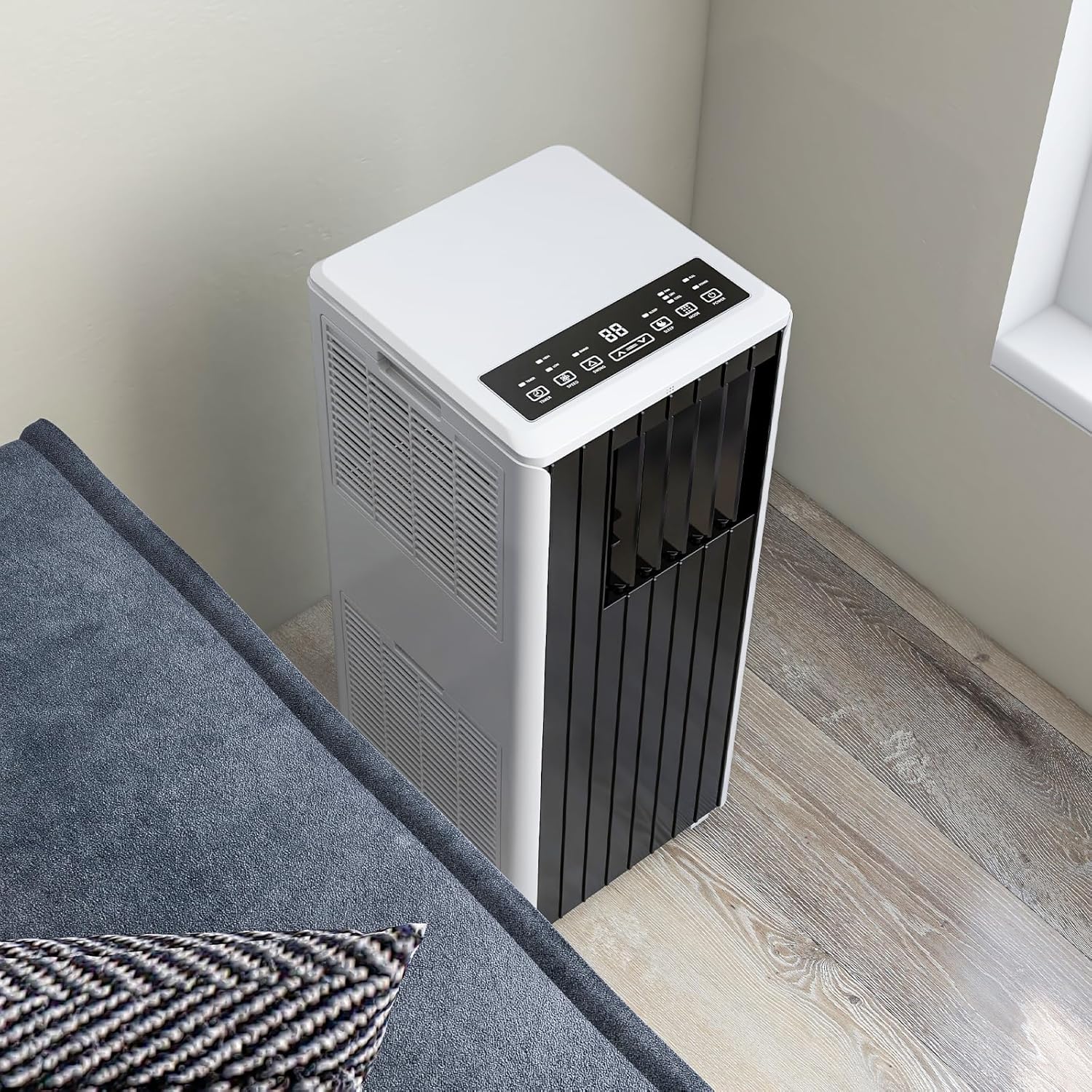 8,000 BTU Portable Air Conditioner for Rooms Up to 350 Sq.Ft - 3-In-1 Quiet Floor Standing AC Unit with Fan/Dehumidifier - Remote & LED Touch Control, Sleep Mode, 24H Timer, Black