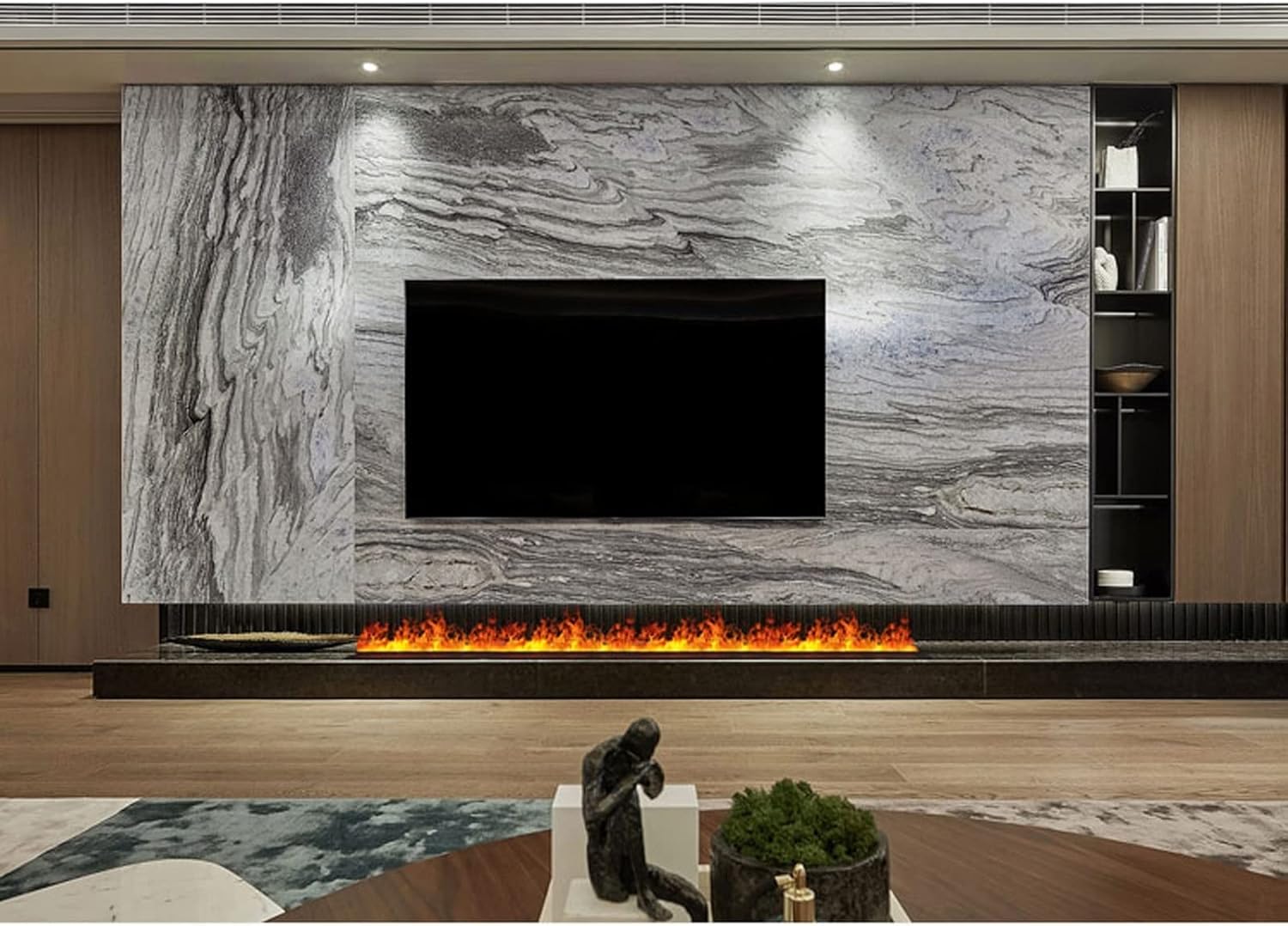 3D Water Vapor Fireplace with Humidifier Flame 3D Simulation Flame Electric Fireplace Recessed Length 71 Inches Adjustable Flame Colors and Speed with Touch Screen