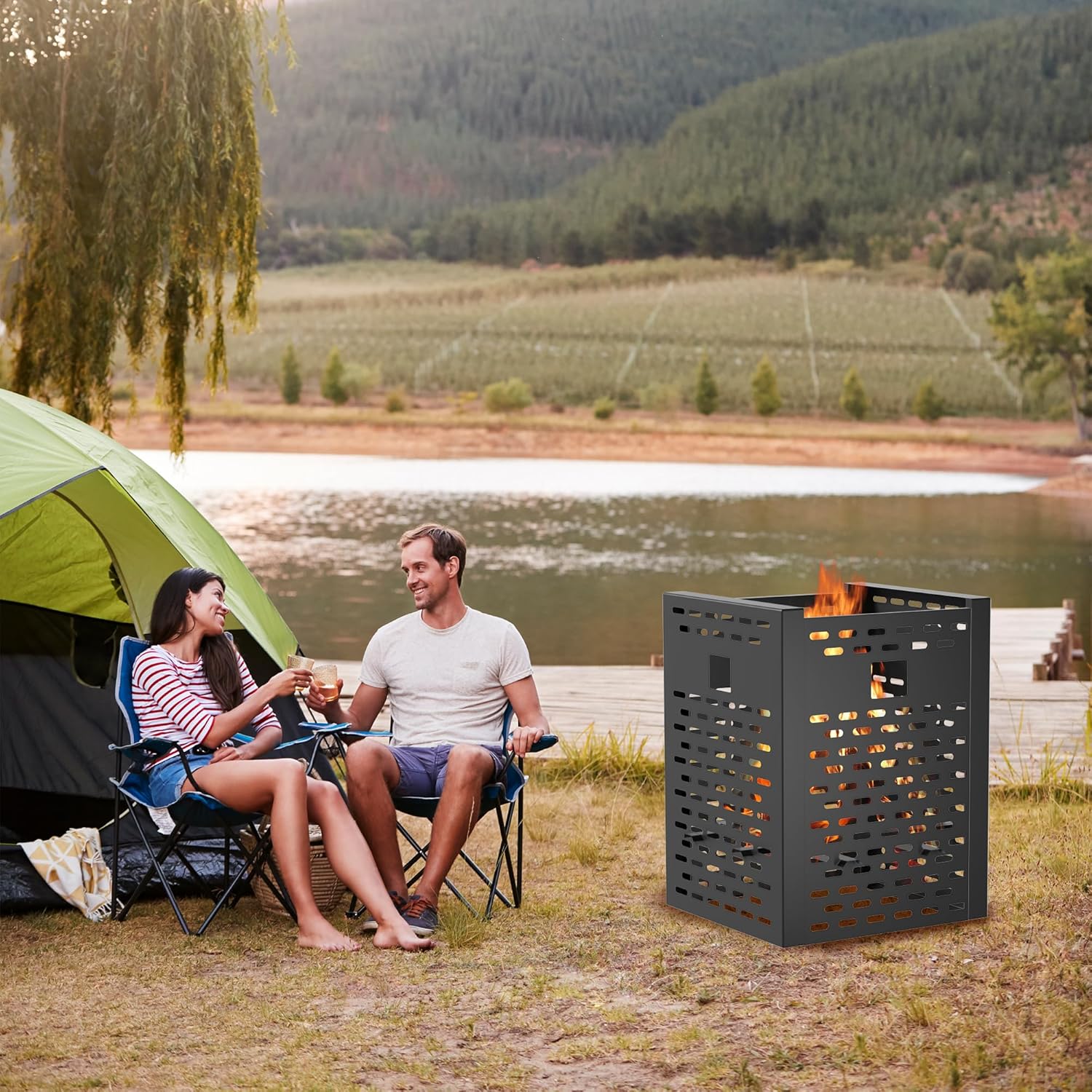 Burn Barrel for Outdoor Trash Burning – 30 Inch 63 Gallon Heavy Duty Fire Pit Cage with Ventilation, Waterproof Cover, High Temp Coated Steel Burn Bin for Backyard, Farm, Camping