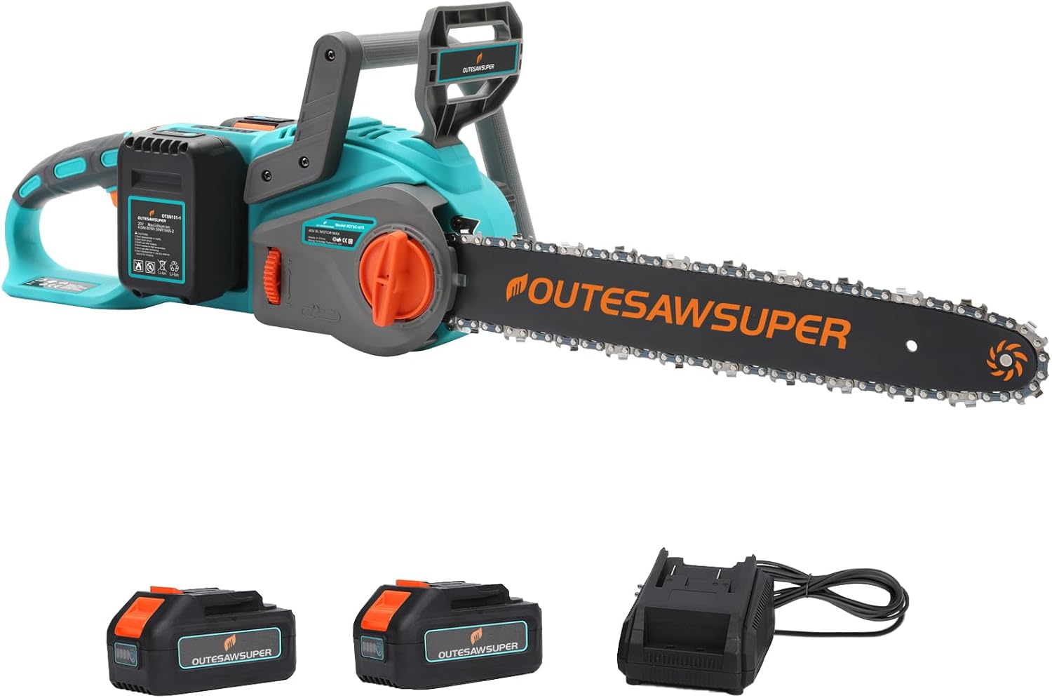 16-Inch Electric Chainsaw Cordless, Battery Powered Chainsaw with Brushless Motor, 2 * 20V DC 4Ah Batteries and Charger, Automatic Chain Refueling for Wood Cutting And Tree Trimming