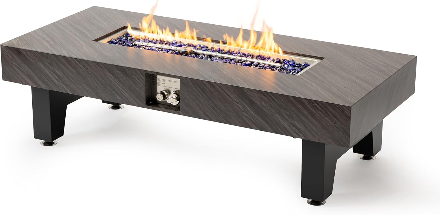 54 Inches Black Stone Fire Pit Table for Living Room – Outdoor & Indoor Heater with Elegant Design, Cozy Gatherings