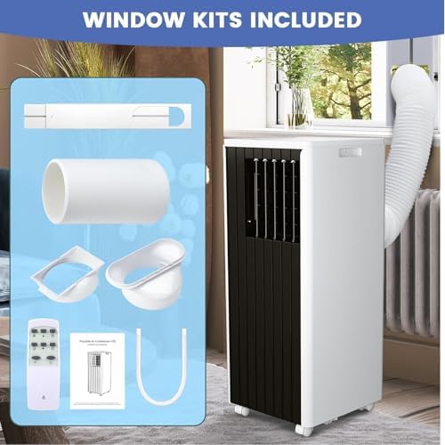 8000 BTUs Portable Air Conditioners, Air Conditioning Unit 3-in-1 Cooling, Dehumidifying & Fan Modes for 350 Sq.Ft, Remote Control, 24-Hour Timer, Easy Install Kit, Perfect for Home & Office, Black