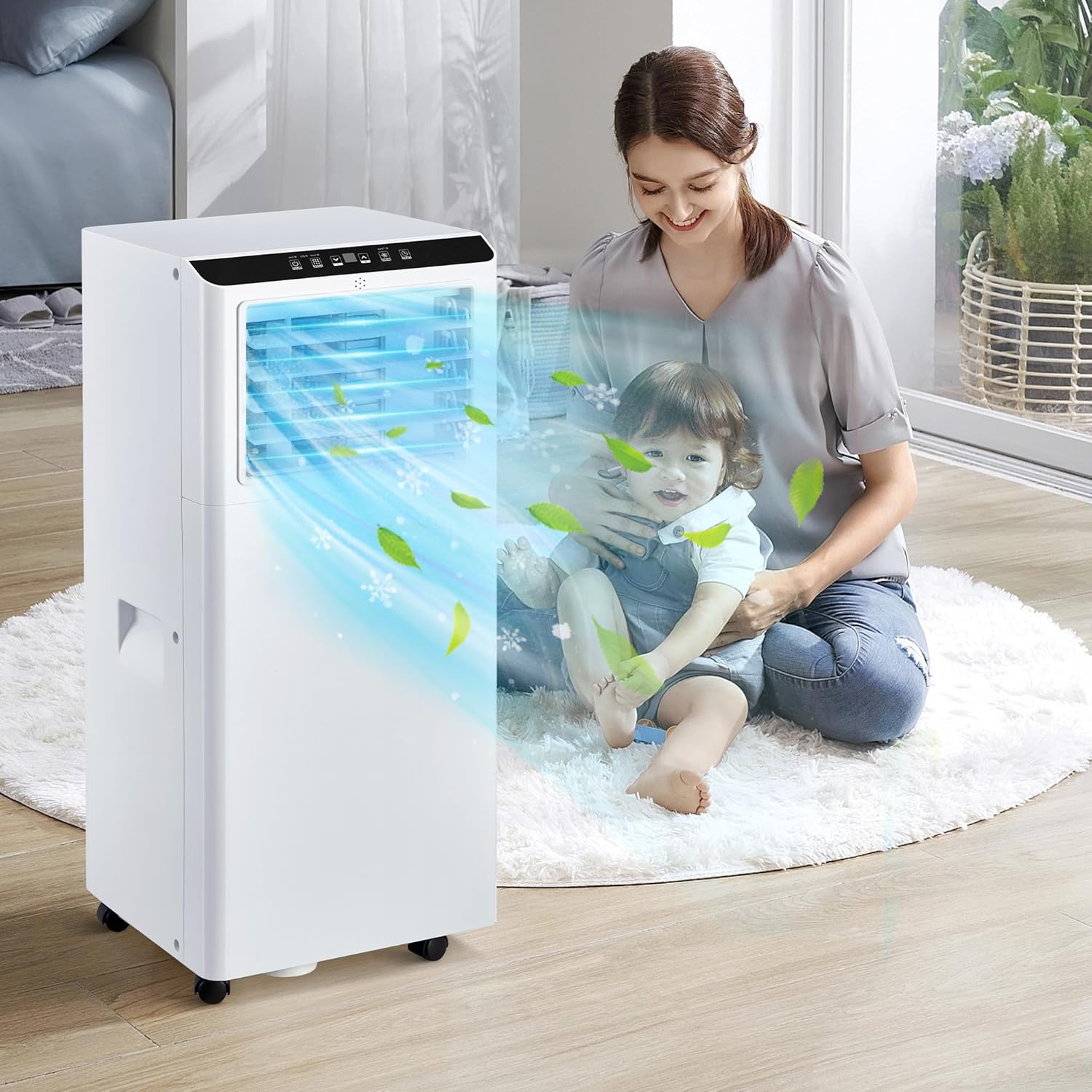 8,000 BTU Portable Air Conditioner with Dehumidifier & Fan, Compact AC Unit Cools Rooms up to 350 Sq.Ft, 24H Timer, Remote Control for Home, Office, Bedroom