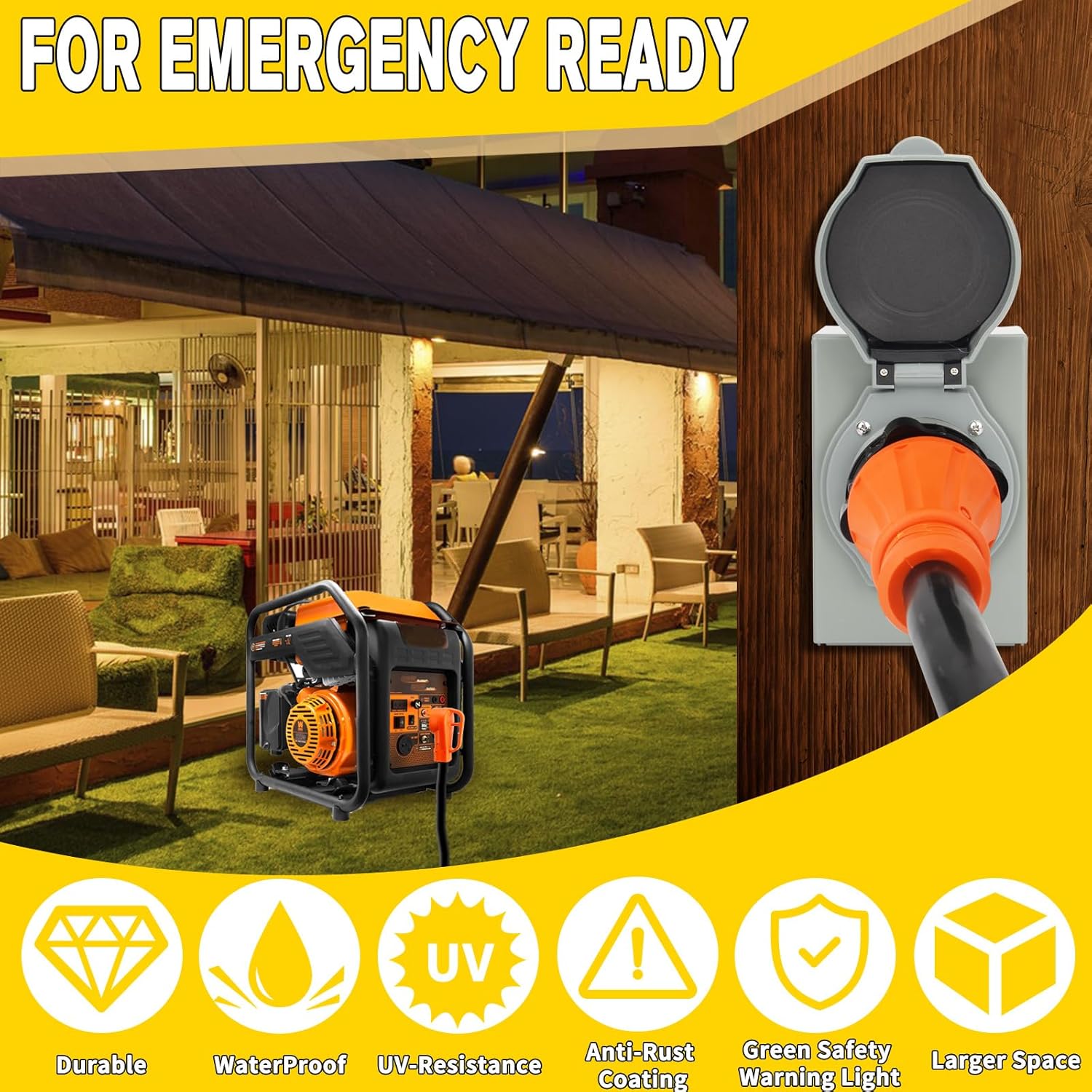 2 Years Warranty, OPL5 50 Amp Generator Cord 20FT and Power Inlet Box (Pre-Drilled),125/250 Volts, NEMA 14-50P to SS2-50R Generator Cord, ETL Listed, STW 6/3 + 8/1 AWG for Home Emergency