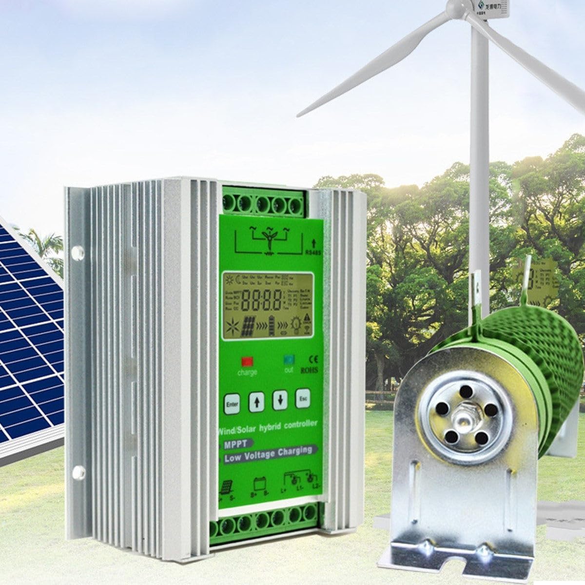 Wind Solar Hybrid Charge Controller, 12V/24V/48V Smart Wind Solar Hybrid Controller, LCD Display MPPT Charge Boost Controller for Wind Turbines (12v/24v 8000W)