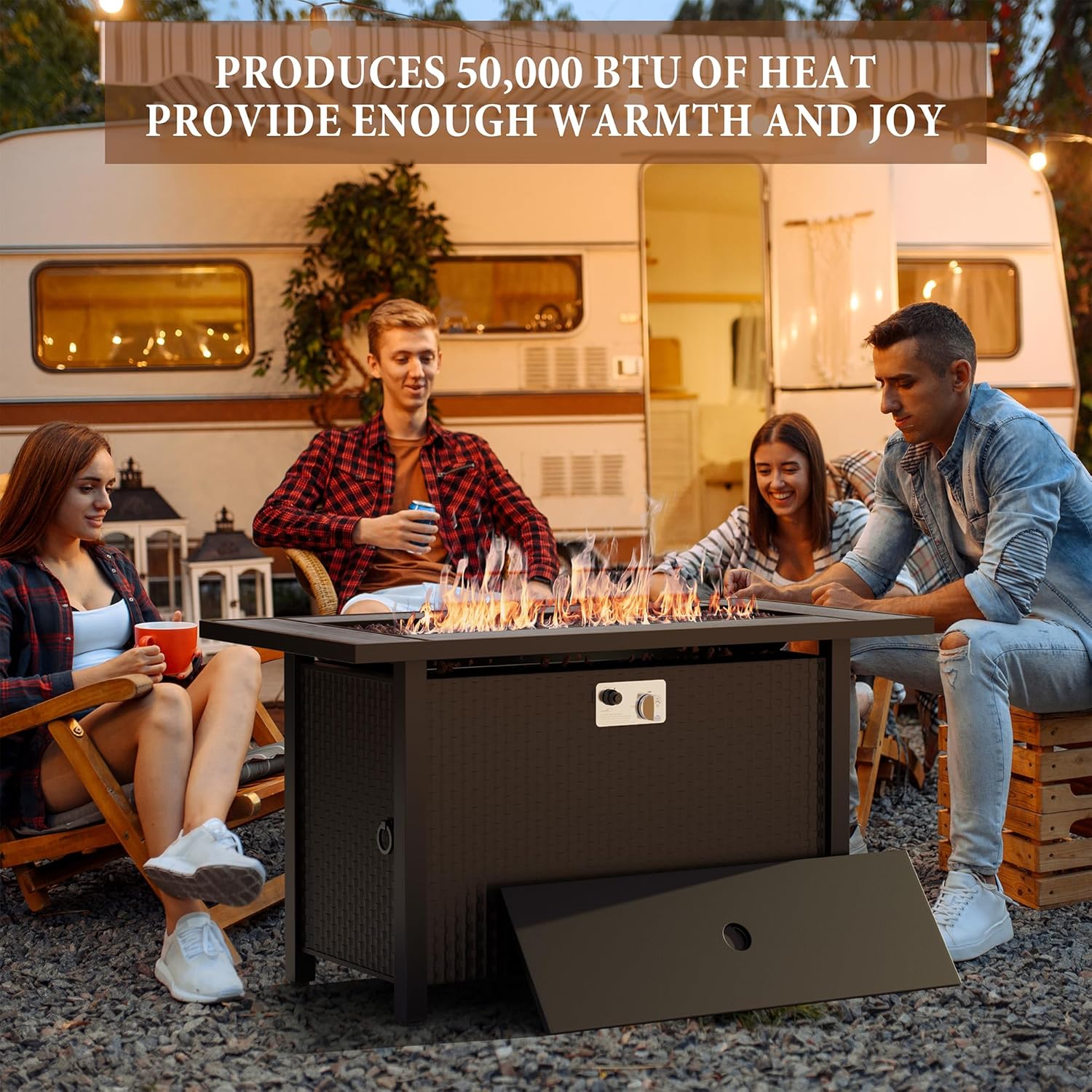 Shintenchi 45 Inch Outdoor Propane Fire Pit 50,000 BTU Gas Fire Pit Table with Lid, Lava Rock, Waterproof Cover, Rectangle Gas Firepit Table for Garden/Patio, CSA Certification