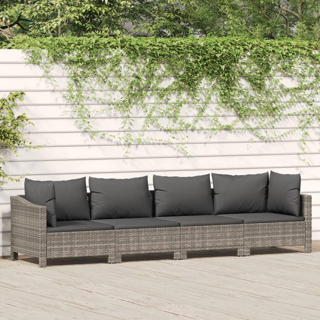 Furniture Sets 4 Piece Patio Lounge Set with Cushions Gray Poly Rattan,Premium Outdoor Garden Lounge Set: Durable Poly Rattan and Steel Construction for Comfort and Relaxation Garden Conversation Sets