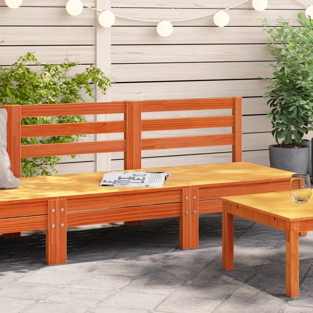Patio Sofas Armless 2 pcs Wax Brown Solid Wood Pine, Conversation Sets