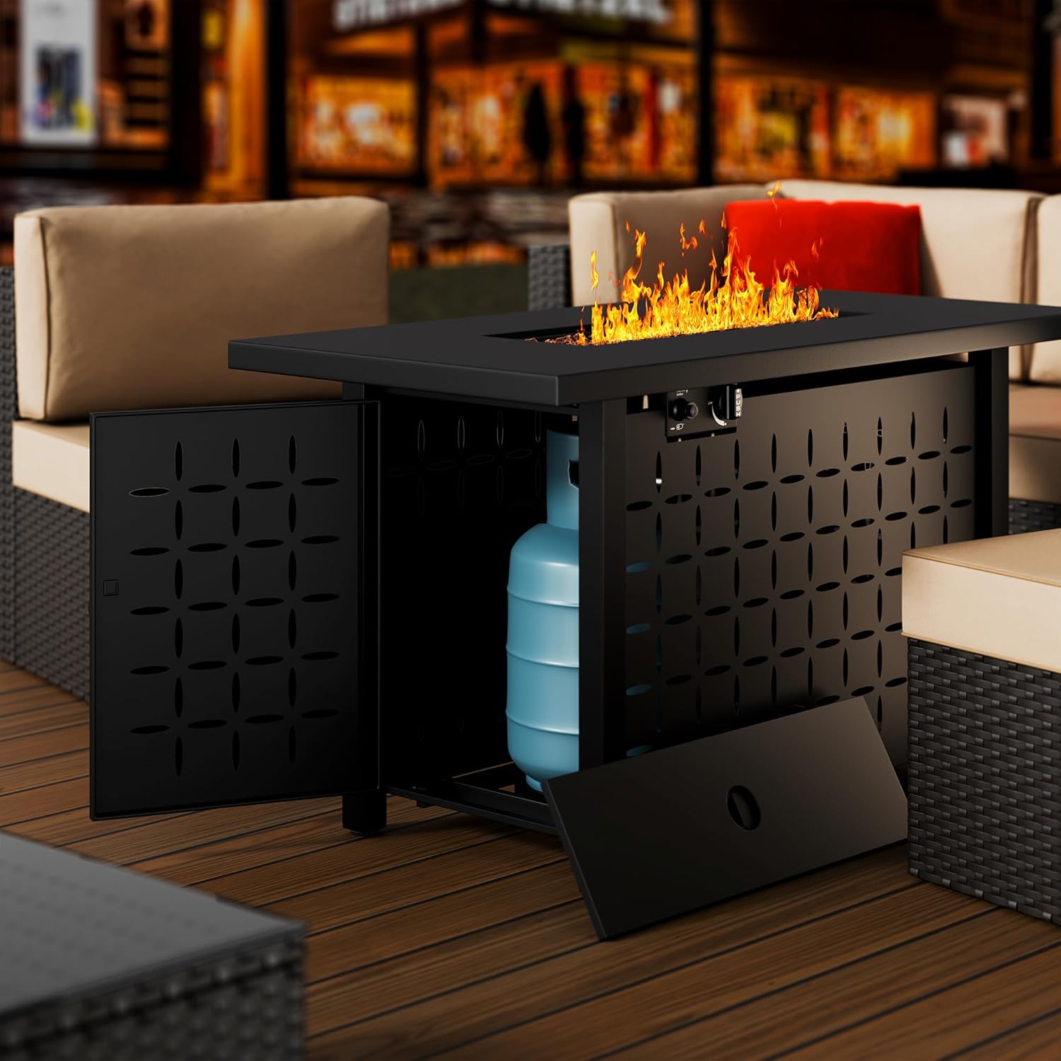 Walsunny 43 Inch Propane Fire Pit Table, Outdoor Fire Pit 50,000 BTU Gas Fire Pit Table, Fire Pits with Lid and Lava Rock for Outside, Patio, Garden, Yard