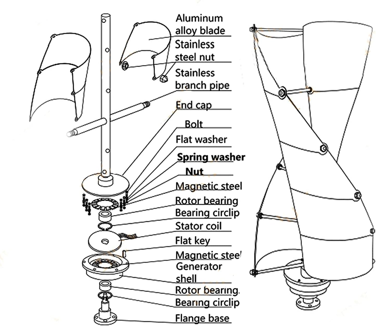 Wind Turbines with Controller, 2 Blades, Vertical Wind Turbine, 12000 W12 V, 24 V, 48 V, 220 V, Easy to Install, Vertical Wind Turbine, for Home Farm Wind Generator