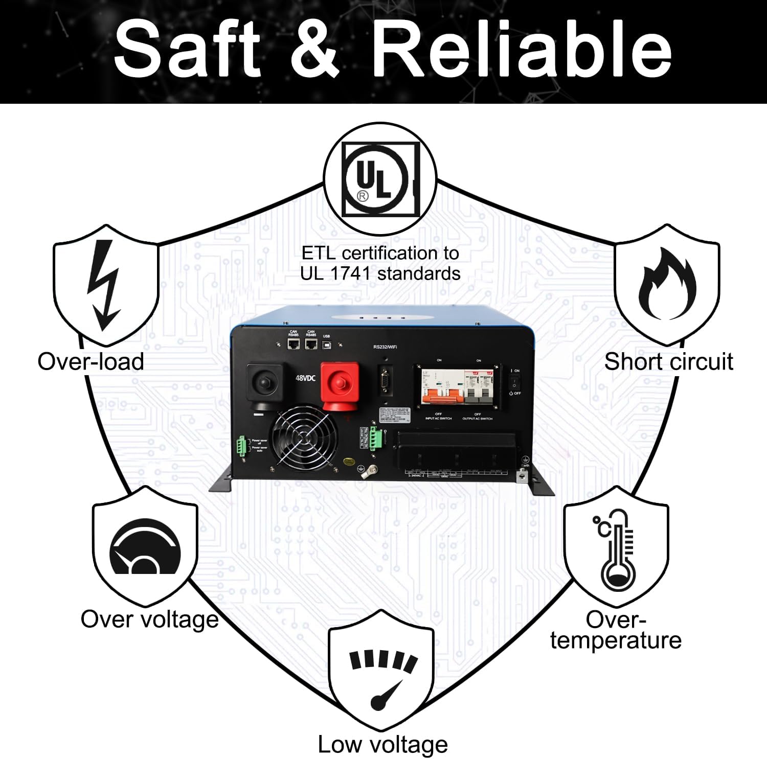 UL1741 48V Inverter 12KW Solar Hybrid Off Grid 110/220Vac Low Frequency DC 48V AC Input 240V AC Output 120V/240V Split Phase Pure Sine Wave Converter with 2x80A MPPT Charger Controller 12000W
