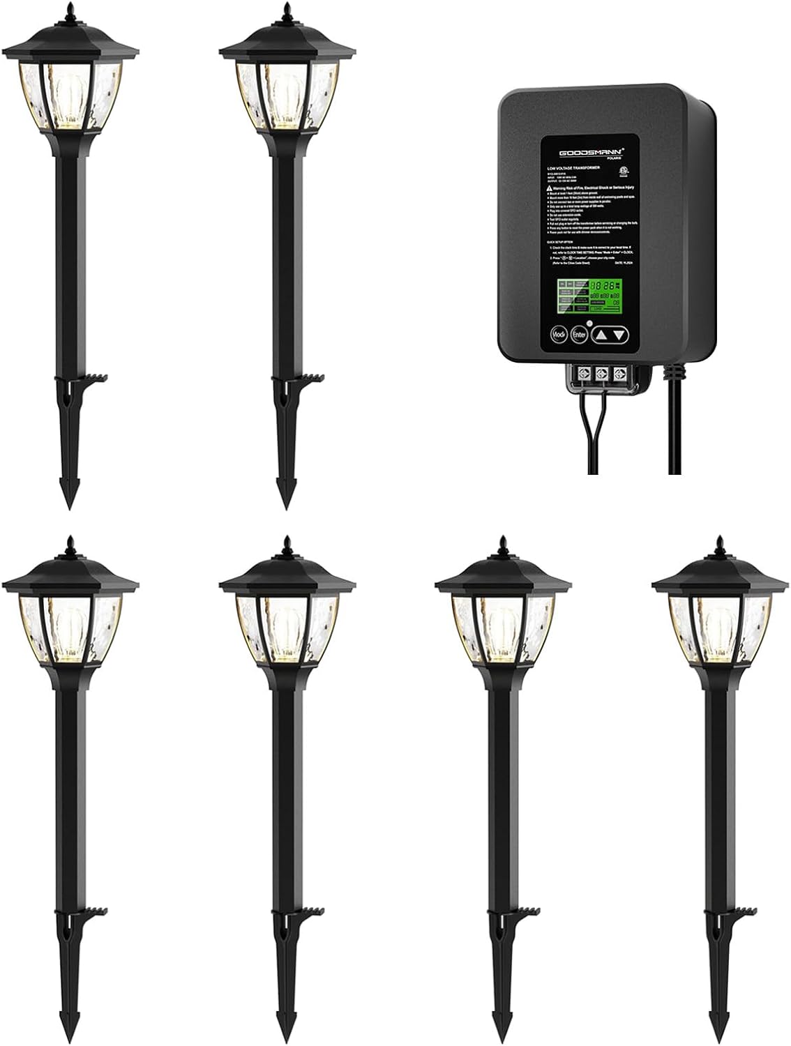 GOODSMANN Landscape Lighting 6PK Pathway Lights Low Voltage 1 Watt LED 12V AC Landscape Lights 40 Lumen 2700K Warm White with 300W Low Voltage Transformer