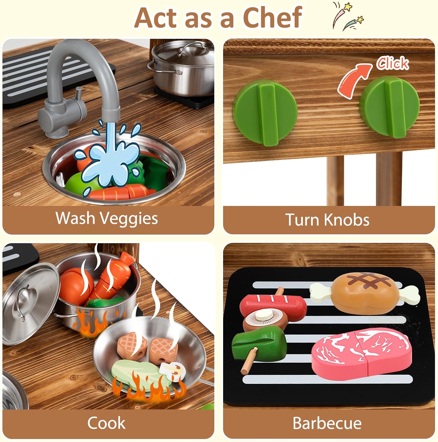 Costzon Mud Kitchen, Double-Sided Outdoor Play Kitchen & Barbecue Grill Playset with Canopy, Chalkboard, Sink & Faucet, Cooking Accessories, Gift for Boys & Girls 3+ (Double-Sided)