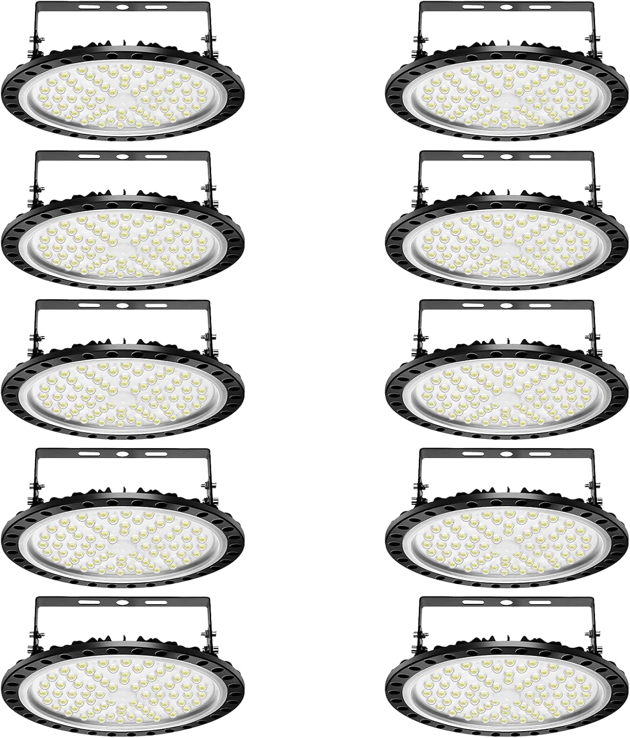 Viugreum 10 Pack 300W UFO LED High Bay Lights, 30000LM 6000K-6500K Daylight White Ultra Thin LED Warehouse Lighting, IP65 Waterproof Commercial Bay Lighting Garage Shop Area Light