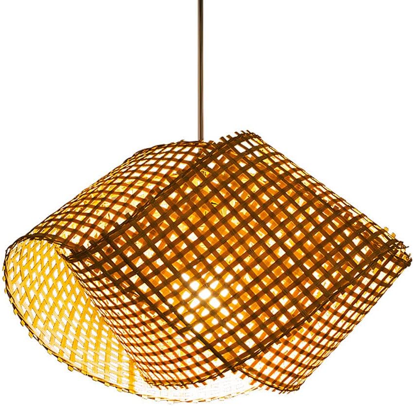 Hand-Woven Rattan Pendant Lamp, Retro Japanese Style E27 Chandelier, Natural Bamboo Hanging Light, Lighting Fixture for Living Room Restaurant Decoration