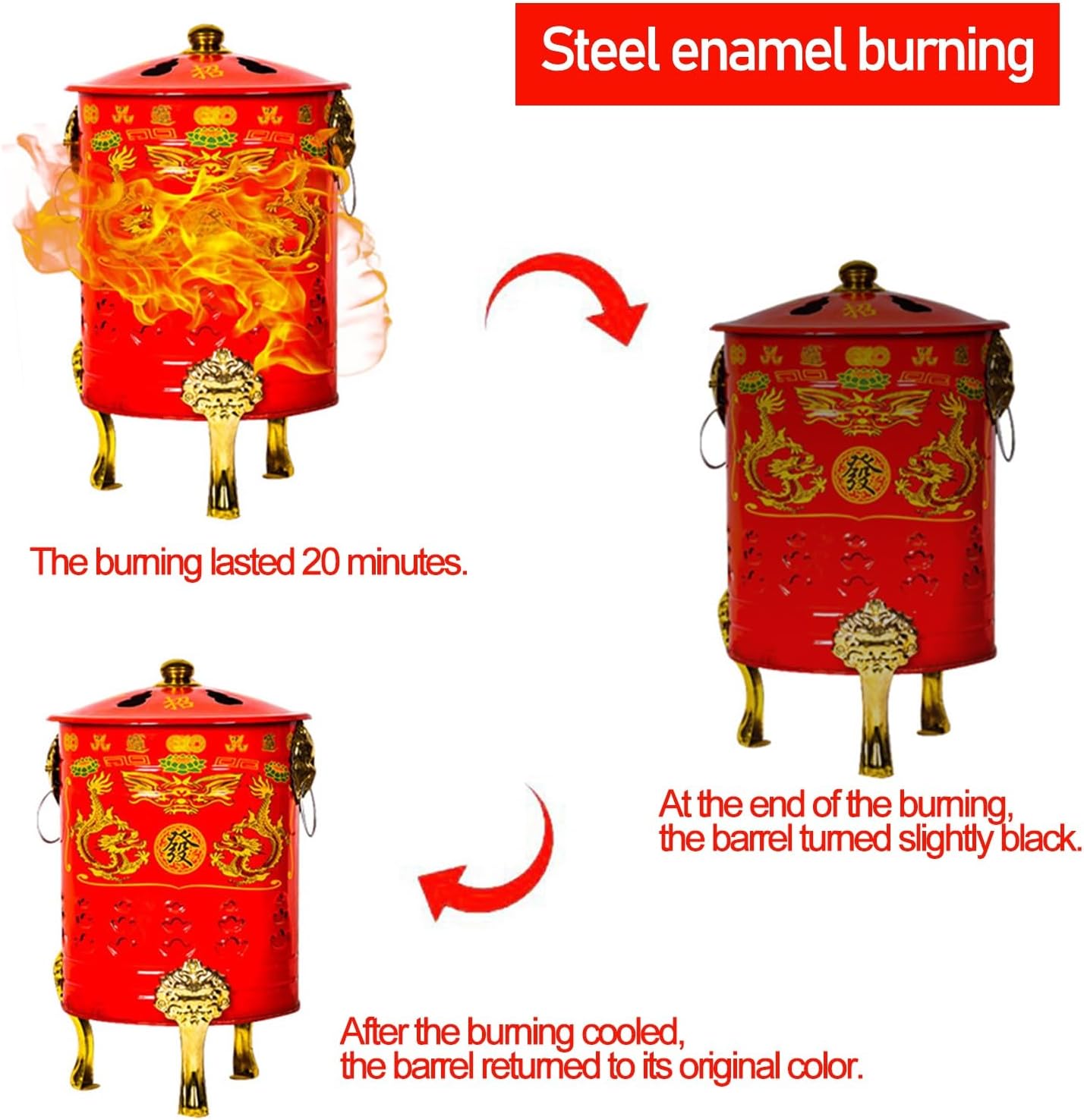 Outdoor Burn Barrel with Grid and Fire Hook, Portable Fire Pit, Burn Cage for Burning Garbage Leaves