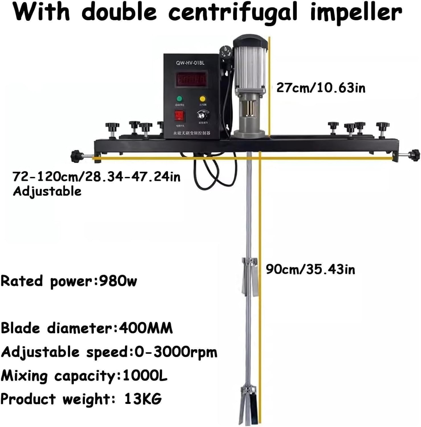 980W Electric Tank Mixer Machine, Paint Mixing Equipment Paint Stirring Machine Bracket Air Agitator with Folding Propeller(
