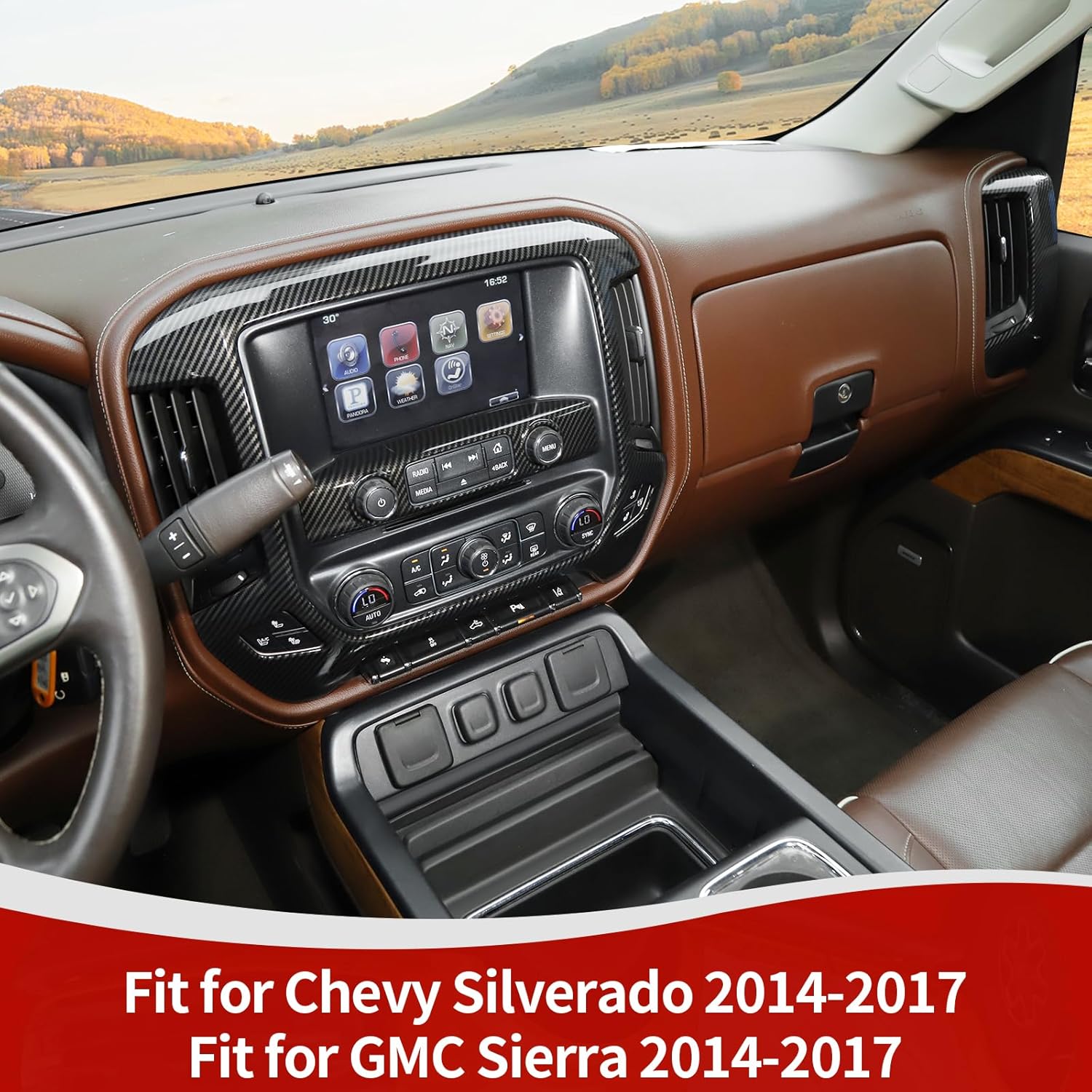 RT-TCZ for Silverado Dashboard Panel Trim Cover Carbon Fiber Bezel for GMC Sierra Chevy Silverado 2014-2017 Black ABS Carbon Fiber Interior Accessories 4pcs