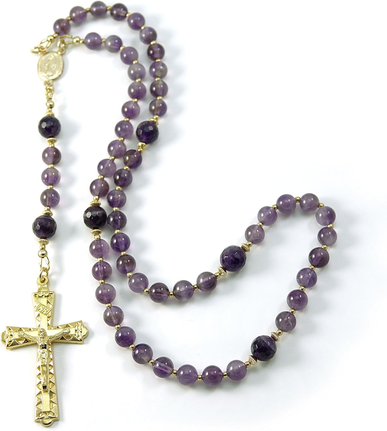 Catholic Amethyst Gemstone Rosary with Gold Filled Beads and Rosary Center Blessed with Anointing Oil (Not a Necklace)