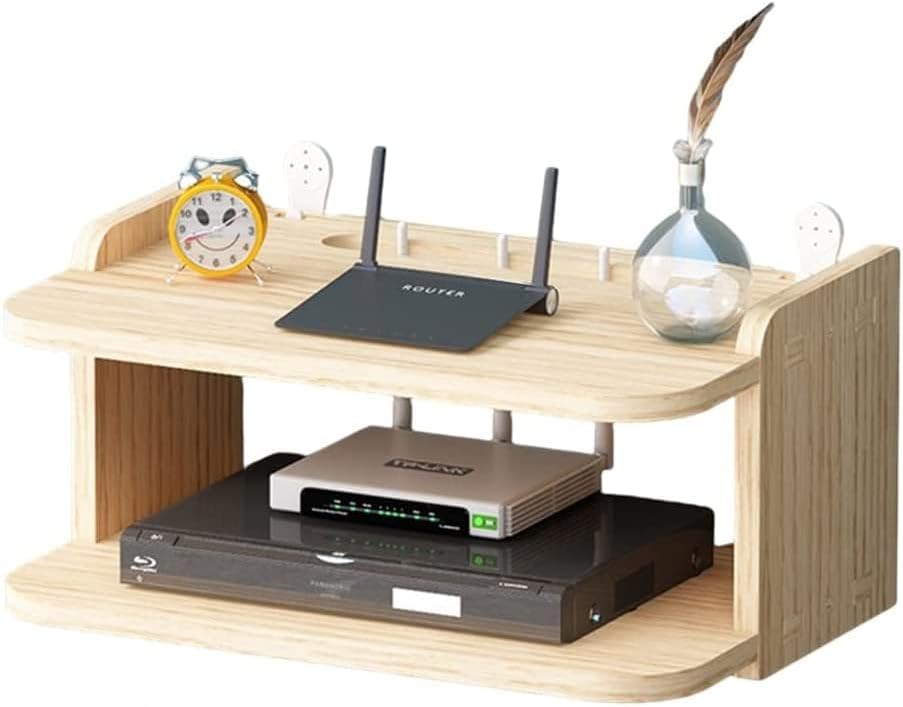 Wireless WiFi Router Shelf Wood WiFi Router Storage Shelf,Shielding Wire Finishing Wire Storage Box Floating Shelf,Wireless Router Rack Living Room(29 * 19 * 16cm)