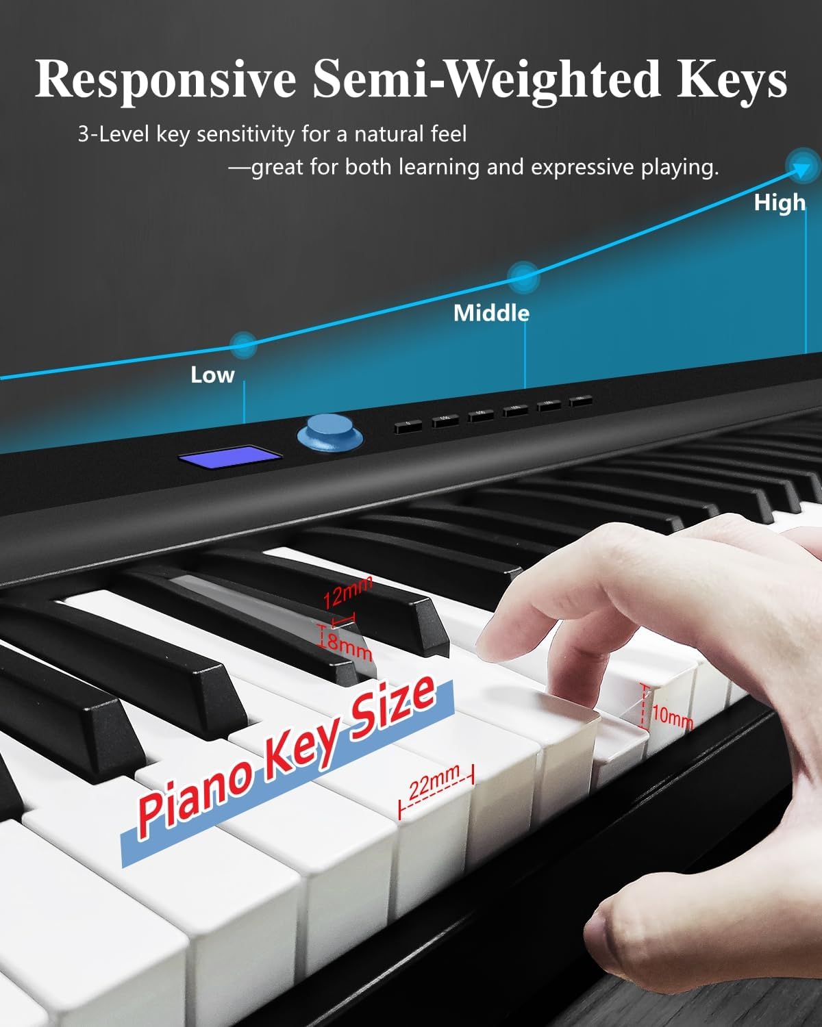 Longeye Folding Piano Keyboard 88 Key Portable Digital Piano Ultra Sound Semi-Weighted Electric Keyboard for Beginners & Professionals with Headphones, Stickers & Carrying Case Fold Pro 2+