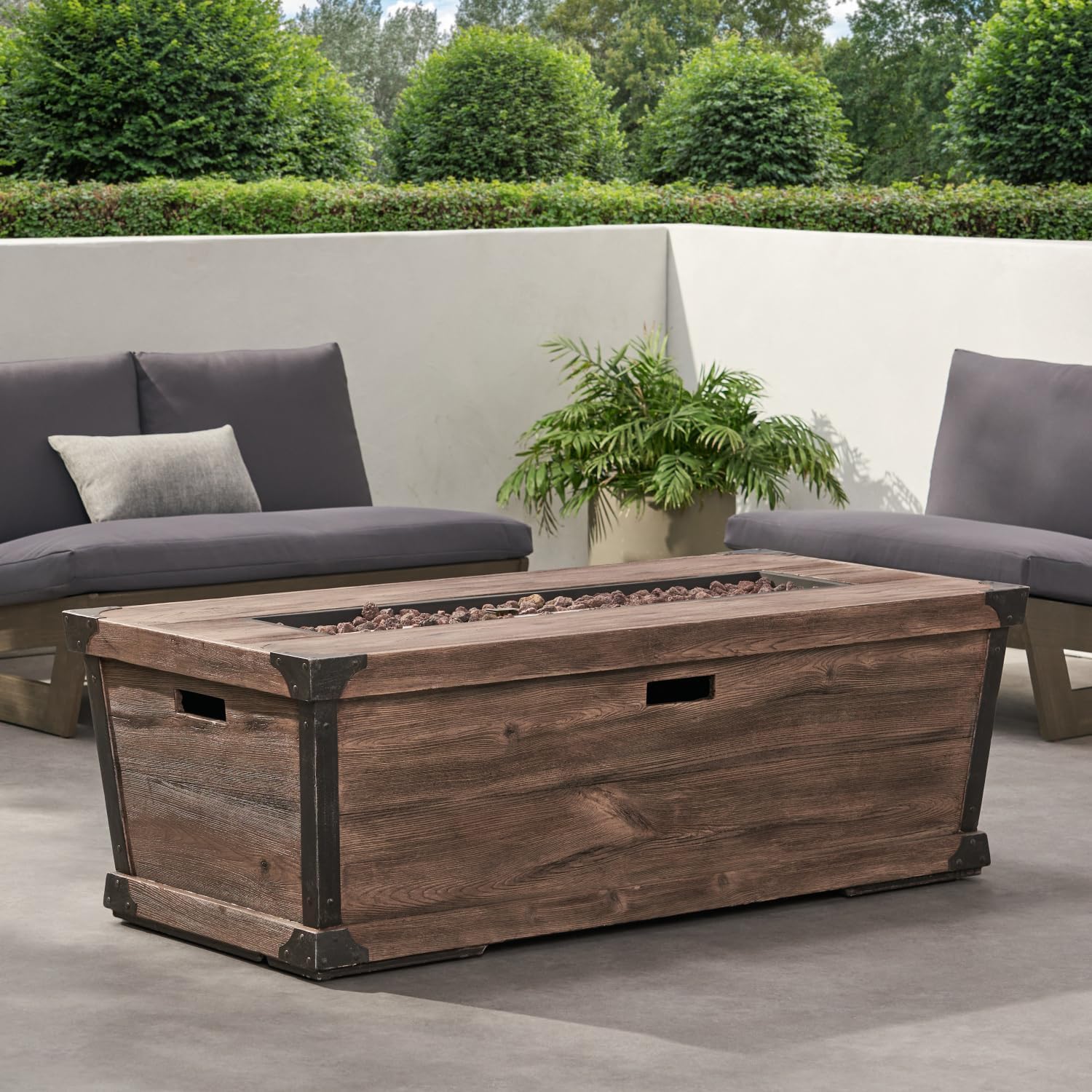 Rusttic Rectangle Concrete Gas Fire Pit Table - 56-Inch, 50,000 BTU Outdoor Patio Heater, Brown