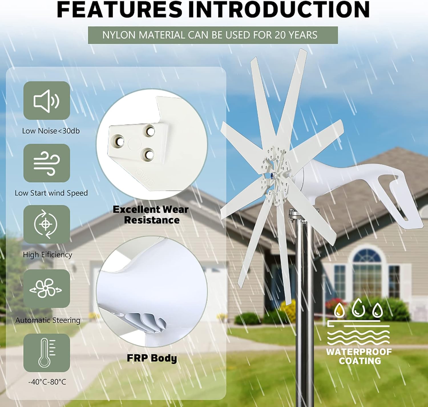 Low Noise 10000W Vertical Axis Wind Turbine Generator, Low Start Wind Speed 12V 24V 48V Windmill Off Grid System with MPPT Charger(110V/220V)