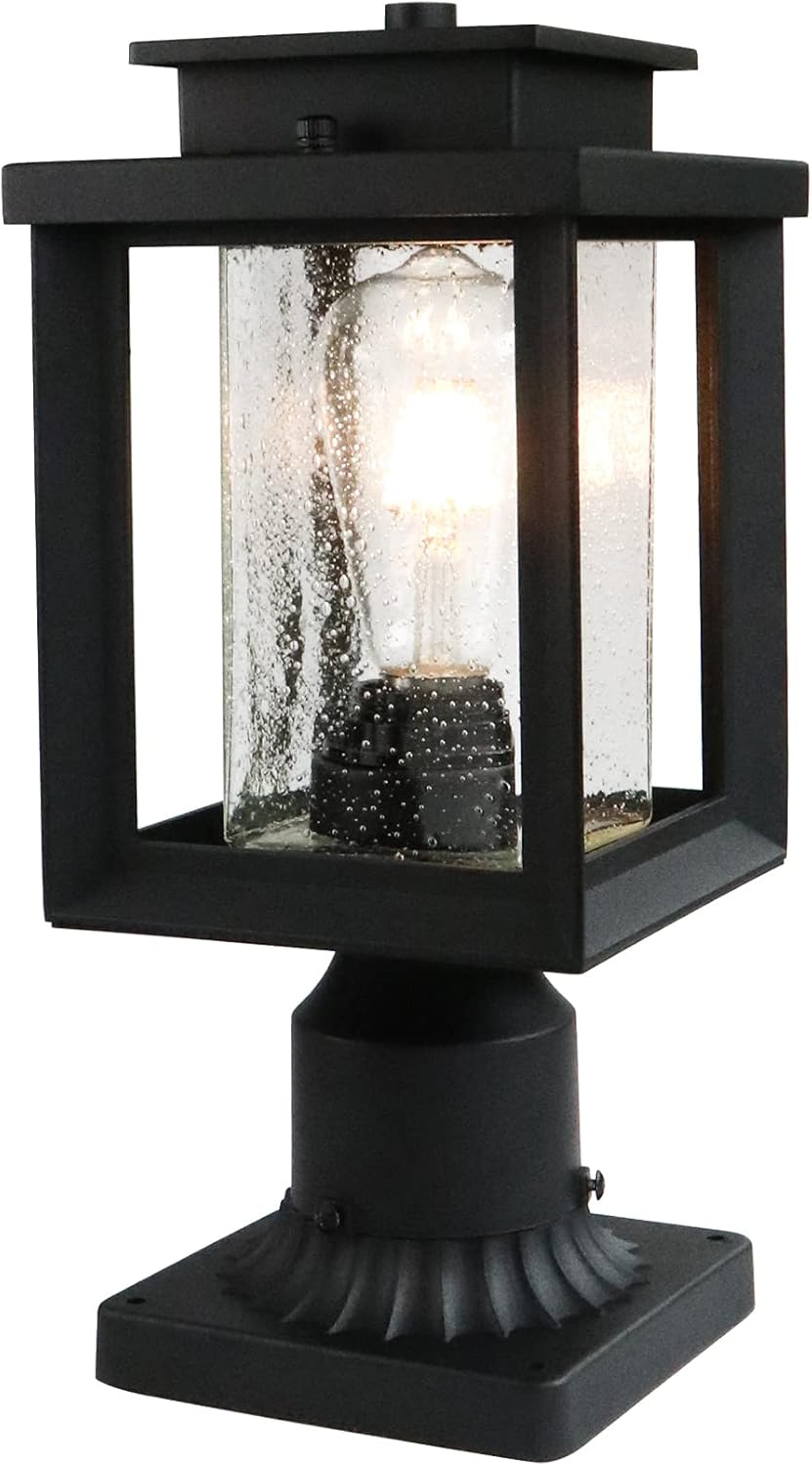 MONKFISH Modern Black Outdoor Post Light Fixture with Bubble Glass Shade - Waterproof Exterior Pathway Lamp for Driveway, Garden, Patio & Yard - 60W E26 Compatible
