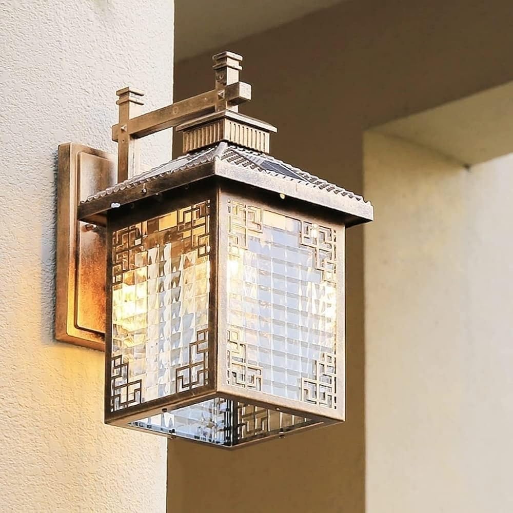 Wall Light Waterproof Solar Wall Mount Lighting Aluminum Outdoor Wall Sconce Sun Powered Wall Lamp Fixtures Compatible with Garden Villa Garage Decor Lamp, Gold,Ceiling Lighting