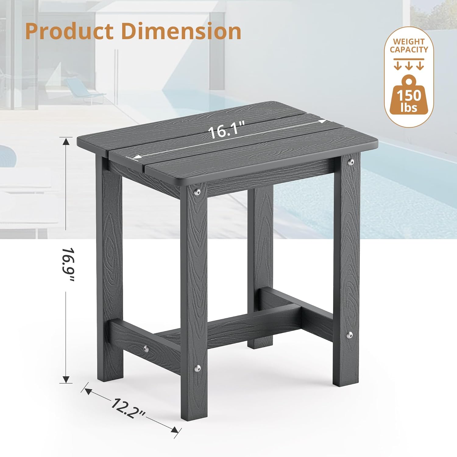 LUE BONA Outdoor Side Table Set of 2, HDPS Small Outdoor Table, Adirondack Side Table, Outside End Table for Patio, Deck, Pool, Weather Resistant/Easy Maintenance/Indoor or Outdoor Use, Dark Gray