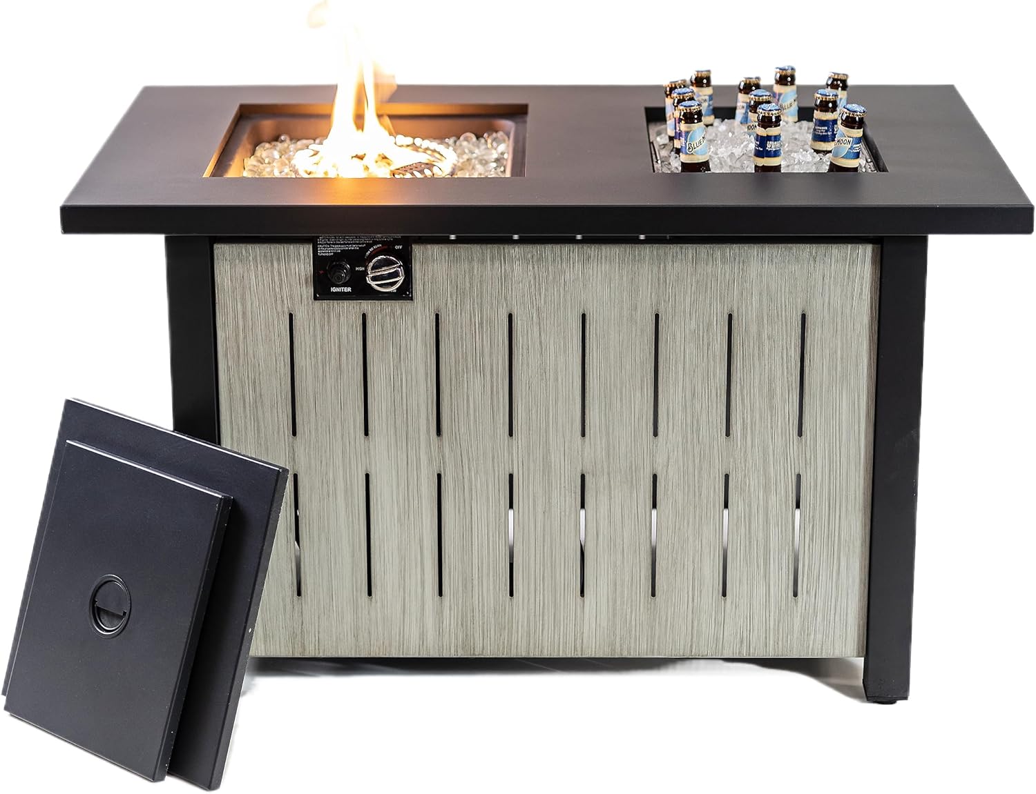 Propane Firetable with Ice Bucket - 42 Inch Outdoor Gas Fire Pit Table - 50,000 BTU Rectangular Fire Table for Warmth and Ambience - Outdoor Fire Table for Patio Deck Garden Backyard