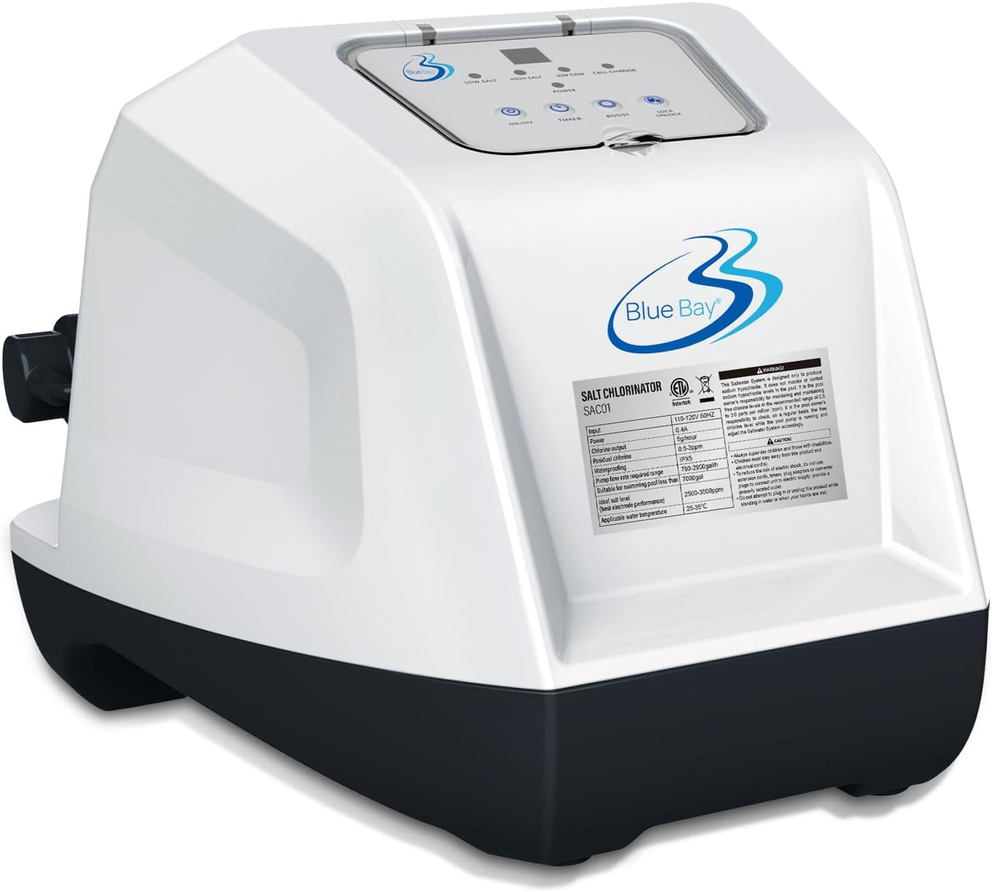 BlueBay Saltwater Chlorinator for Above Ground Pools, Saltwater Pool System with Built-in Timer for Pools Up to 7,000 Gallons, IPX5 Certified