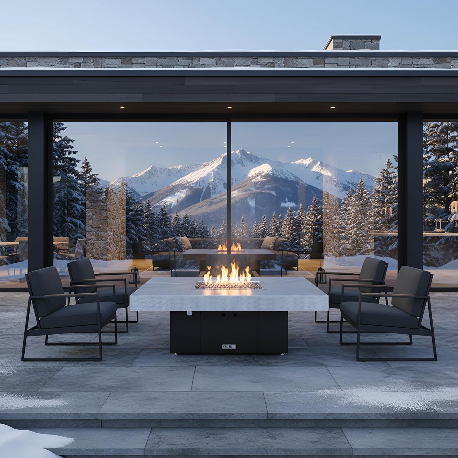 COOKE Santa Barbara Rectangular Fire Pit Table - 40 x 30 - Propane - Brushed Aluminum Top - Bronze Powdercoat Base