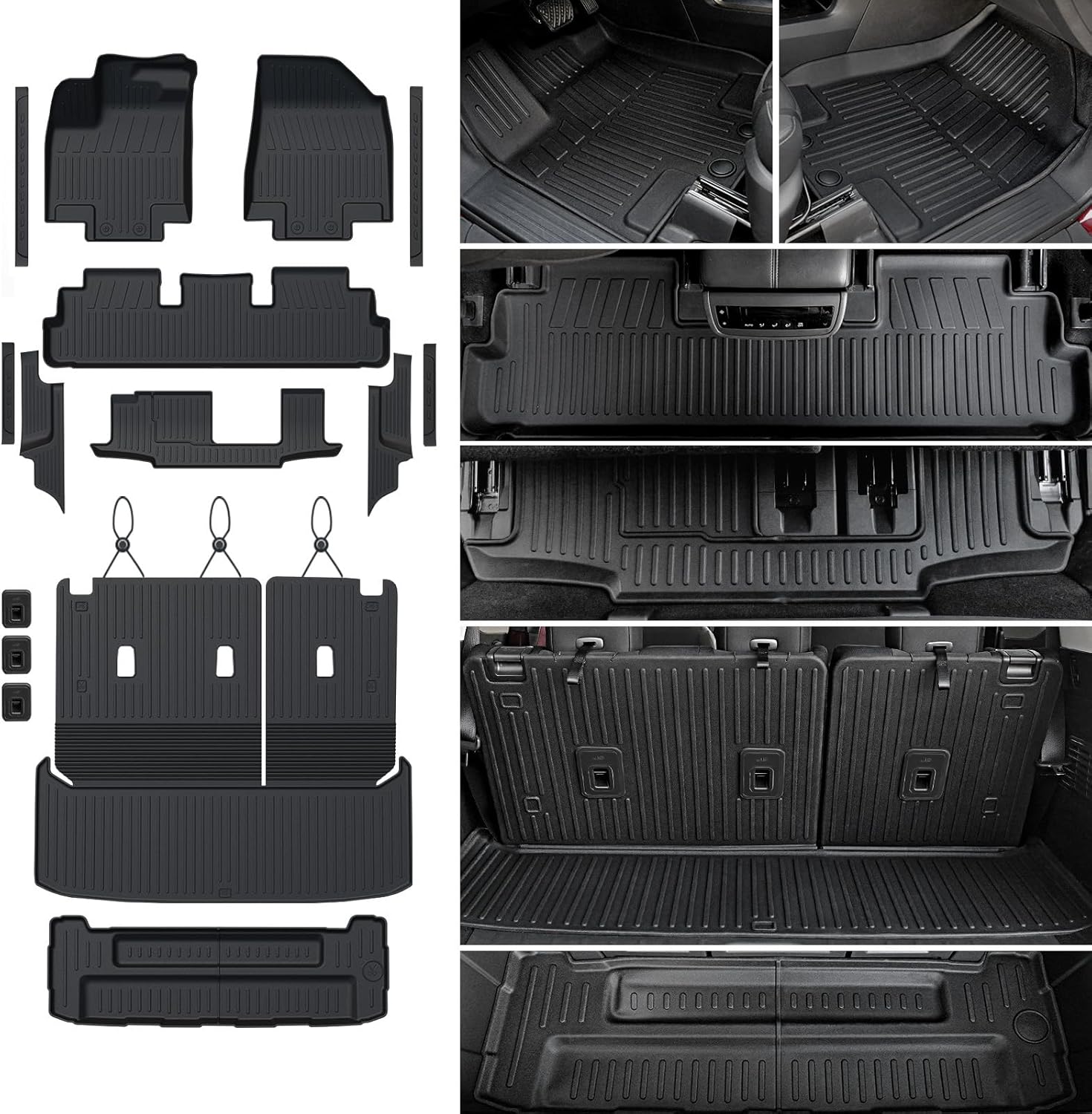 Floor Mats Cargo Mat Set for 2022-2025 2026 Nissan Pathfinder 7/8 Seats Car Mat Accessories, All Weather TPE Cargo Liner Backrest Mat Trunk Lower Mat Door Sill Protectors(Floor Mats Set)