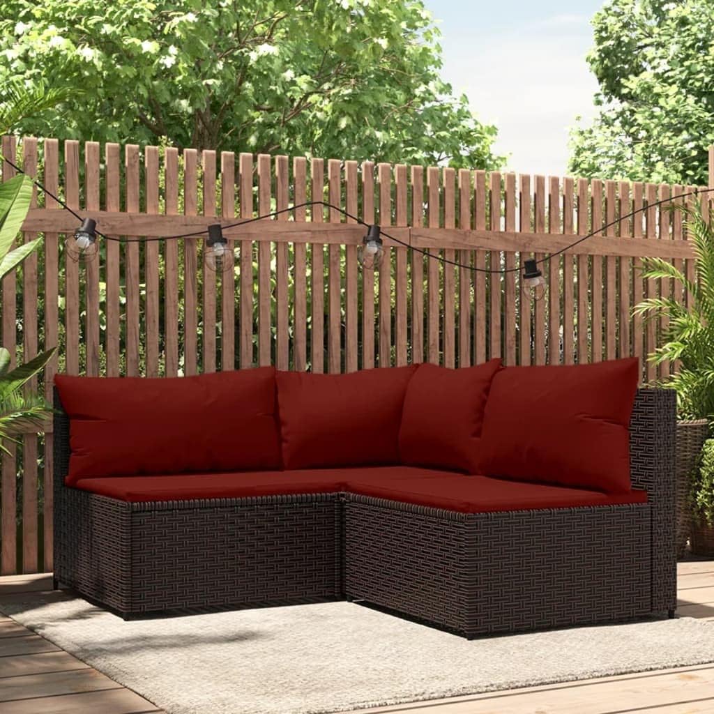 3 Piece Patio Lounge Set with Cushions Brown Poly Rattan,Modular Patio Lounge Set: Elegant and Contemporary Design for Dining and Relaxing Outdoor Furniture, Patio Seating