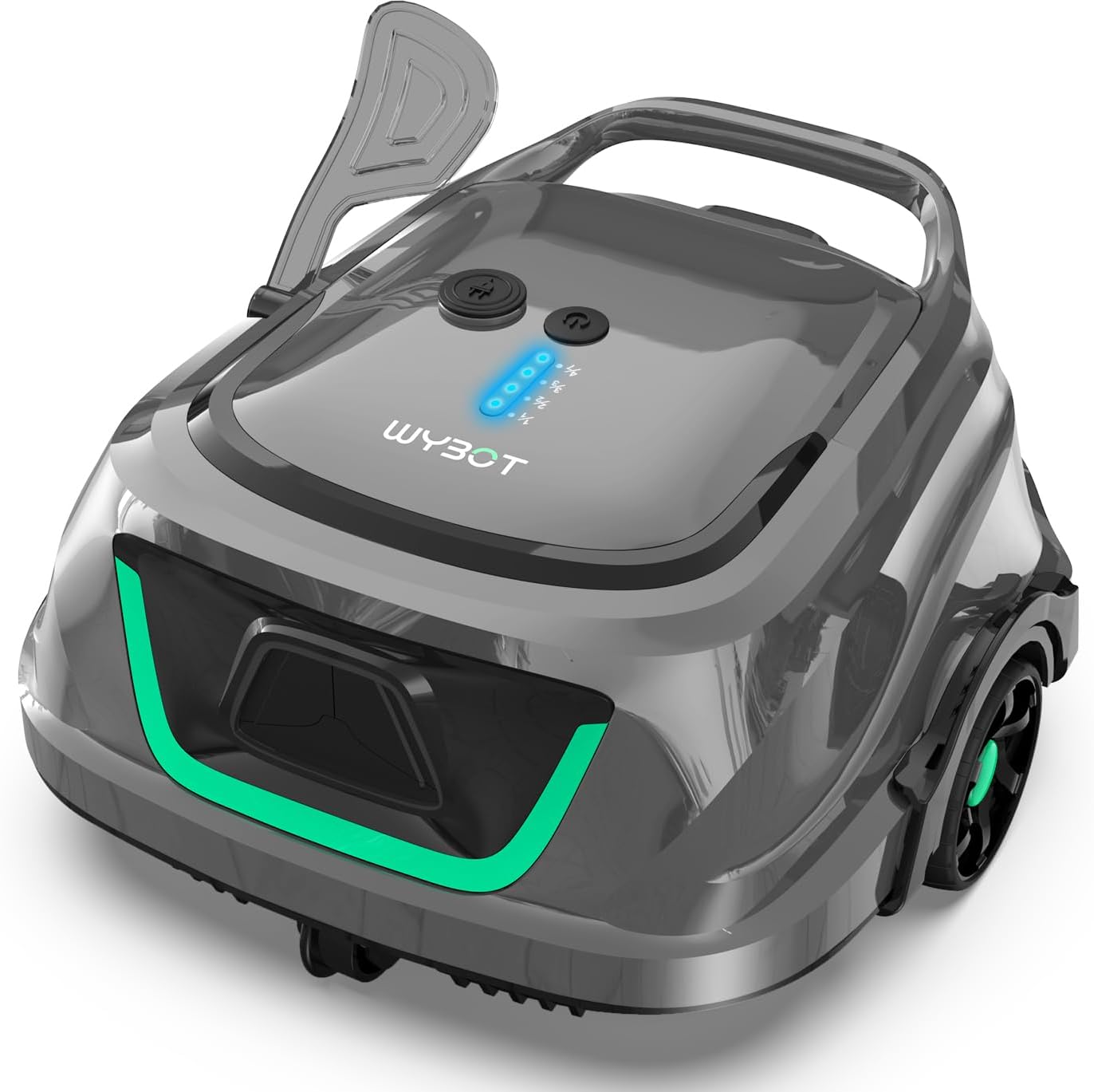 WYBOT Cordless Robotic Pool Cleaner, Automatic Pool Vacuum with 120 Mins, Double Filters, LED Indicator, 2.5h Charging, Ideal for Above Ground Flat Pools (Black Green)