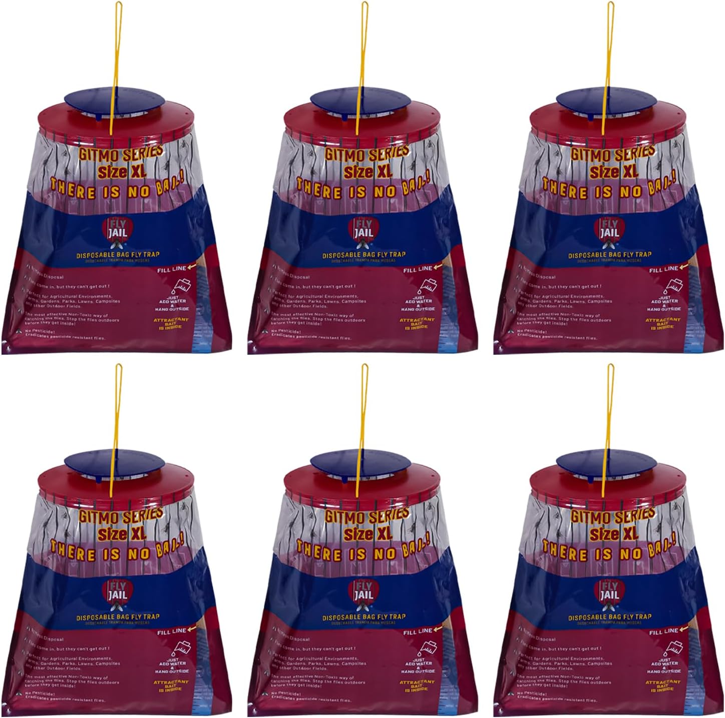 1 Fly Jail X Large Bag - Outdoor Disposable Fly Trap | Pre-Baited with Flies Inn Attractant | Outdoor Fly Catcher; RECYCABLE (6 Pack, 1)