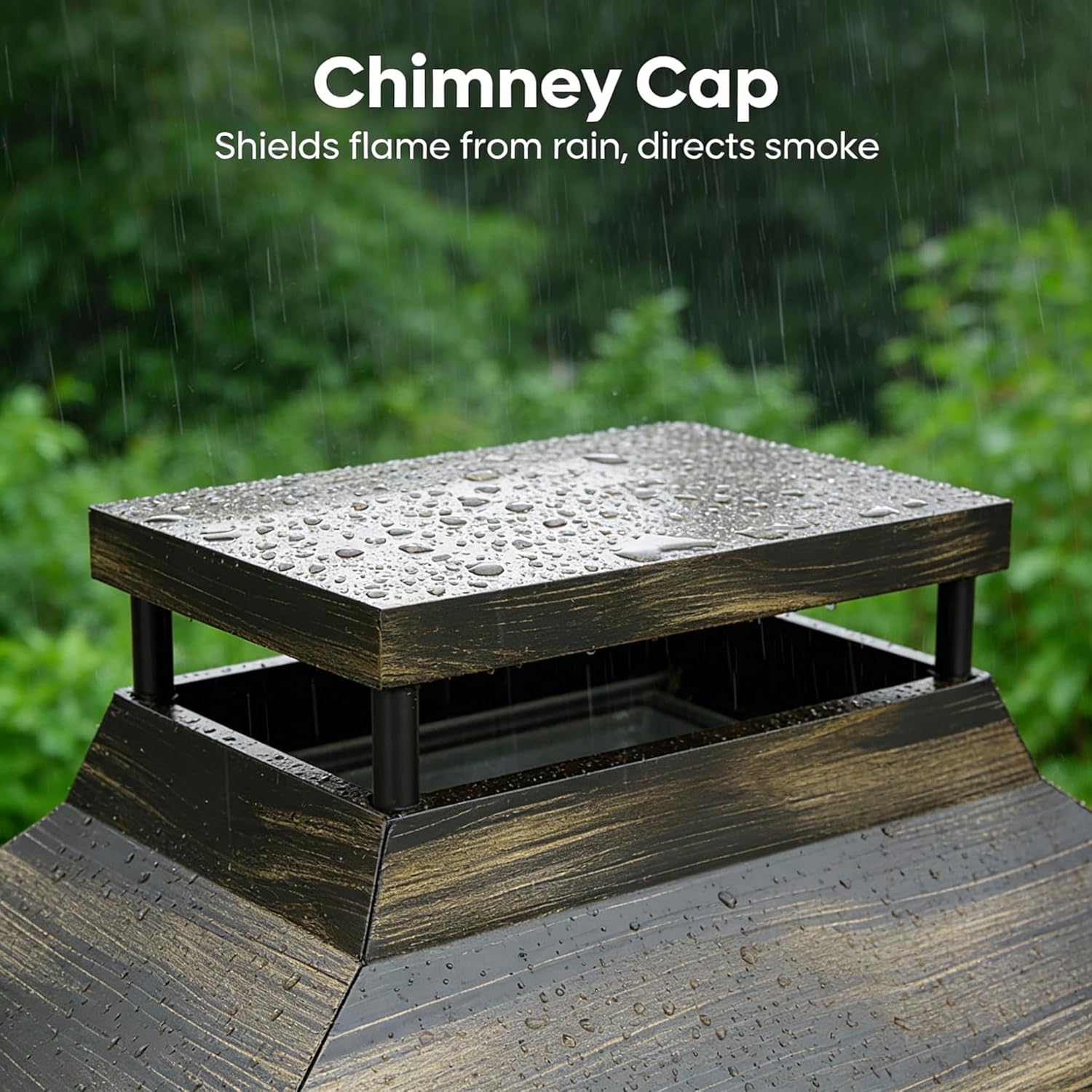 37 Inch Outdoor Fireplace, Wood Burning Fire Pit for Patio with Built-in Log Storage, Steel Rectangular Fire Table with Poker for Camping, Garden, Backyard, Antique Brass