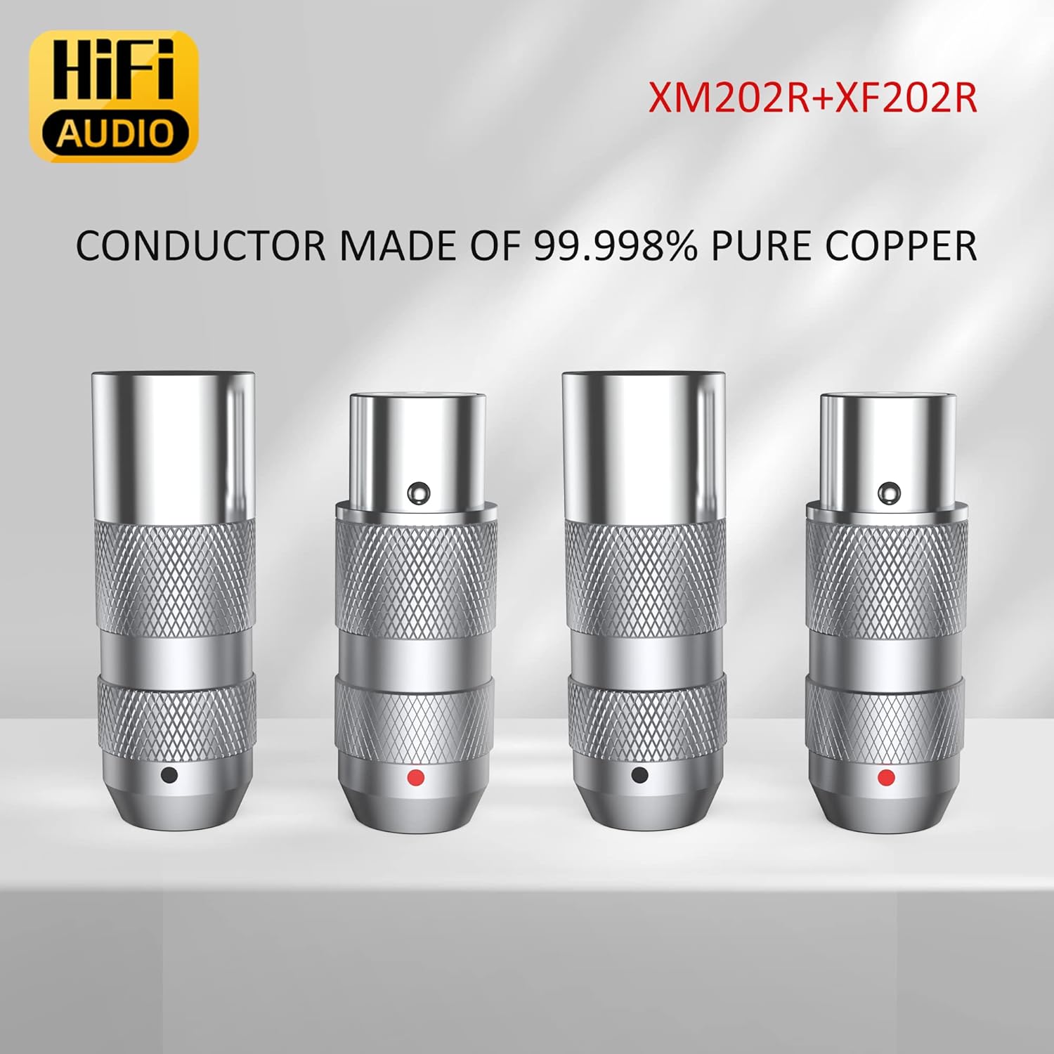 Viborg Hi-End XLR Connectors 3Pins Solder Type Balance Plug, 2 Male and 2 Female Pure Copper Rhodium Plated Terminals for DMX Mic Mixer Amplifier Speaker and Audio Equalizer