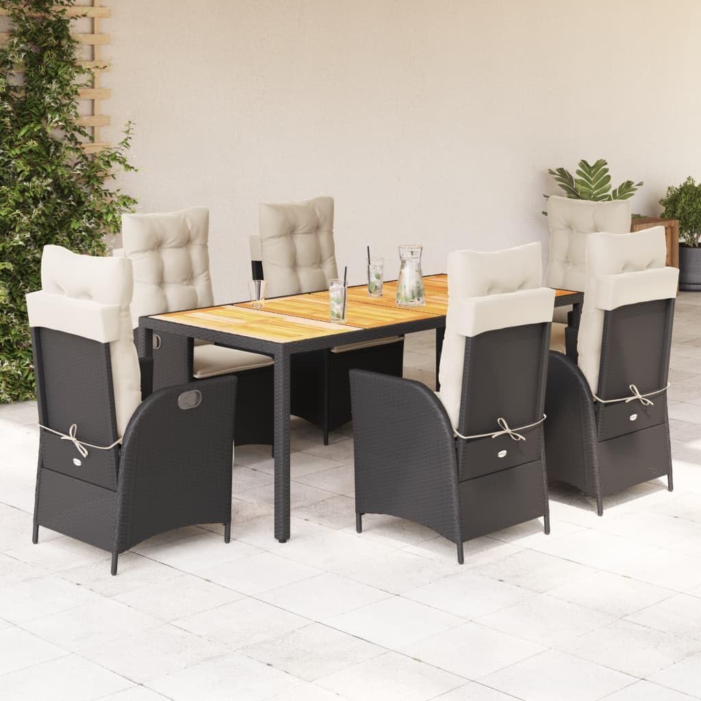 Furniture Sets 7 Piece Patio Dining Set with Cushions Black Poly Rattan,Outdoor Garden Dining Set with Adjustable Backrest & Cushions for Patio, Yard Garden Conversation Sets